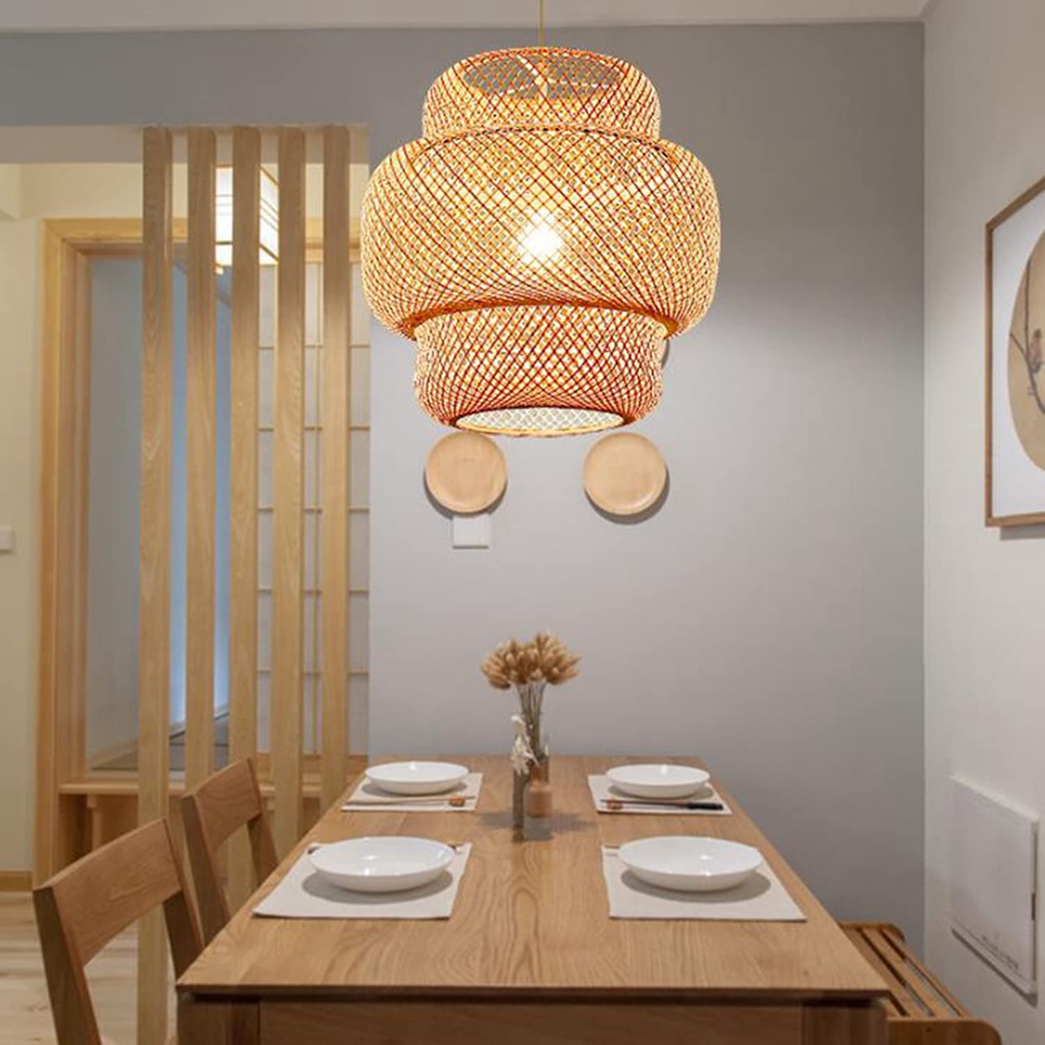 Modern Hand-Woven Bamboo LED Pendant Light - Birdcage Style Chandelier with E27 Socket for Kitchen, Living Room, Bedroom & Restaurant Decor | Eco-Friendly Hanging Lamp for Indoor & Outdoor Use
