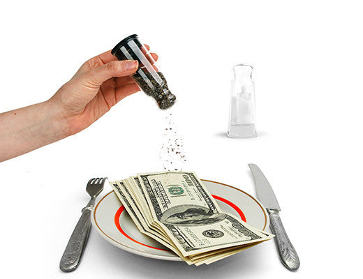 Kikkerland Drowning In Debt Novelty Salt and Pepper Shakers Set - Fun Kitchen Accessories for Home, Office, or Gift Giving