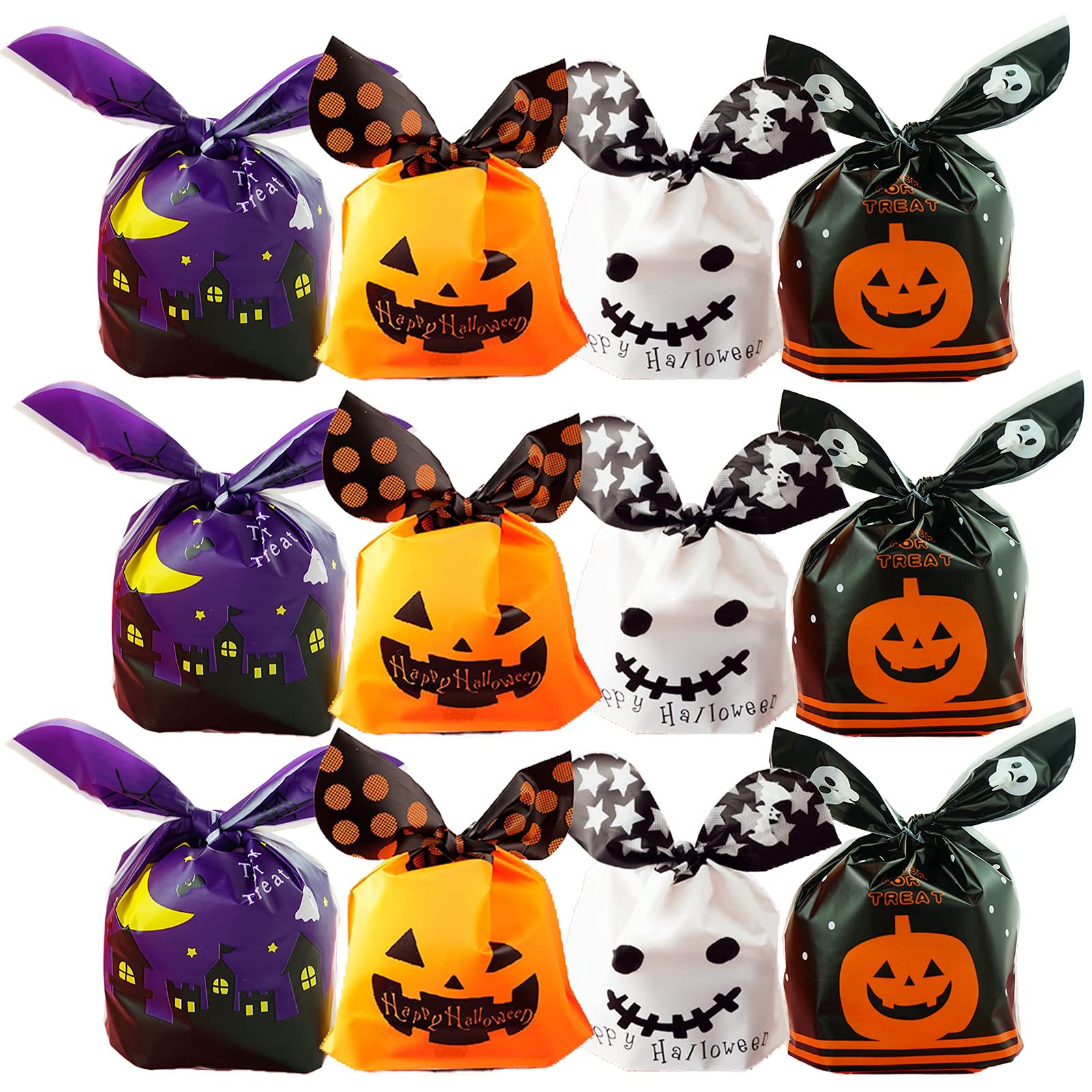 Hikkcos 100 PCS Halloween Treat Bags - Drawstring Candy Party Favor Bags for Kids, Halloween Goodie Bags for Chocolate, Cookies & Snacks - Perfect for Trick or Treat, Classroom Parties & Halloween Decorations