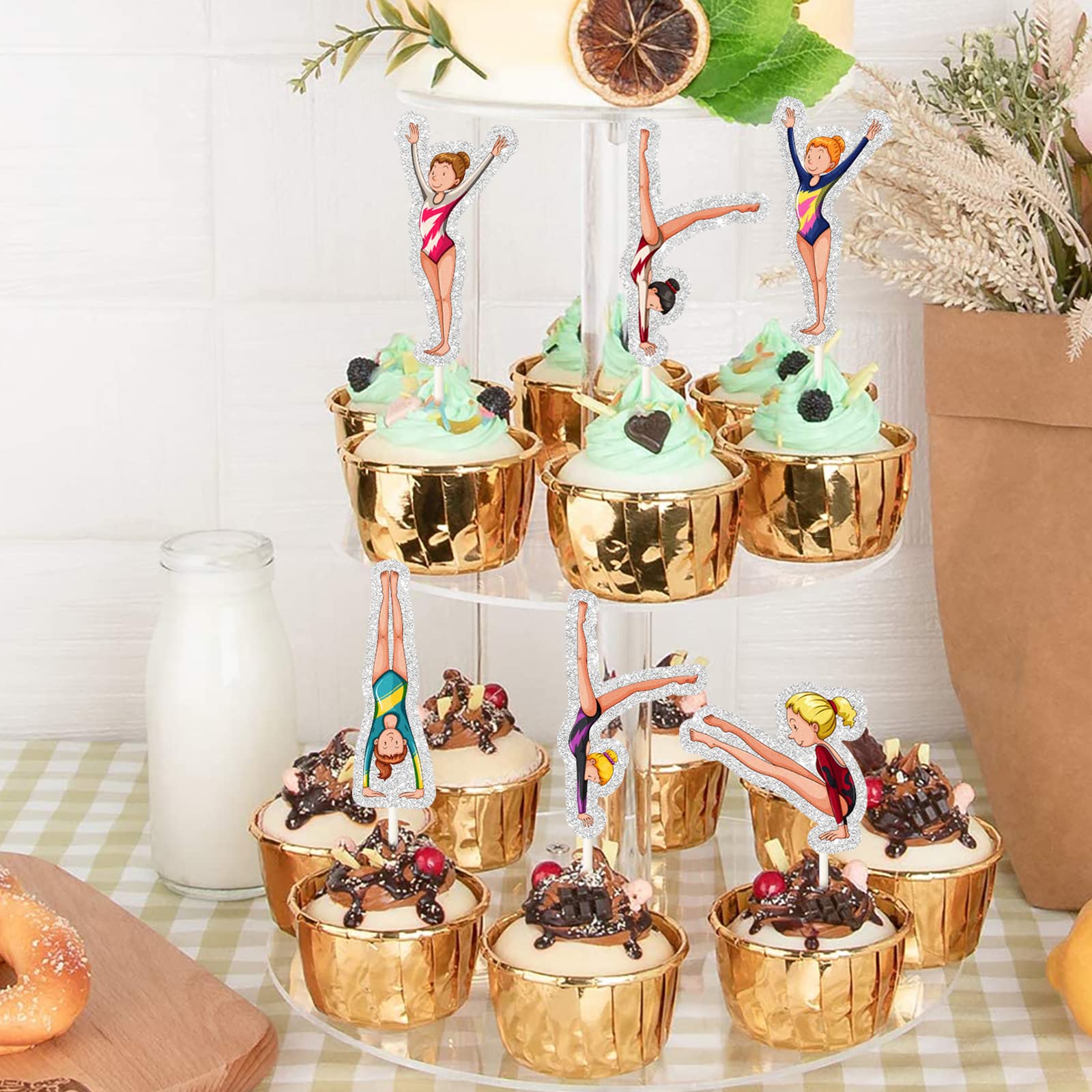 18Pcs Gymnastics Cupcake Toppers - Gymnast Cake Decorations for Birthday & Baby Shower - Happy Birthday Cake Picks for Gymnast Girl - Perfect for Gymnastics Themed Parties, Kids Celebrations & Sports Events
