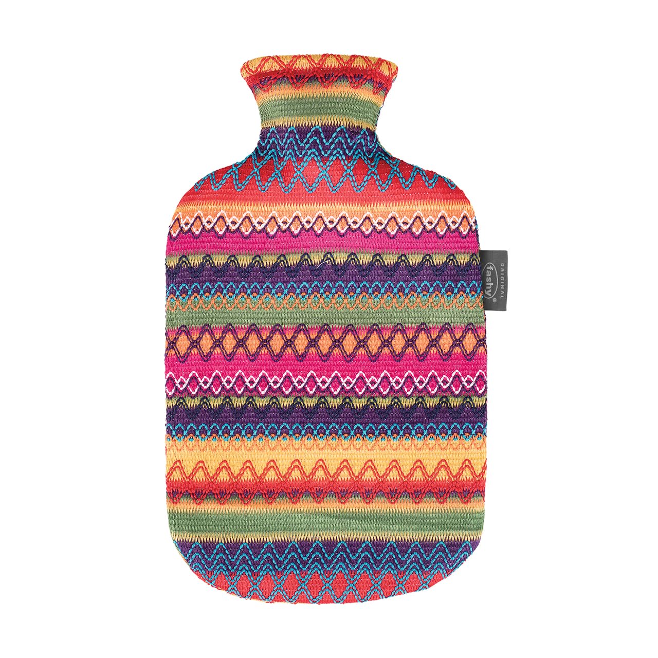 Fashy 2L Hot Water Bottle with Cover - Peru Design in Pink & Brown | Warm & Cozy for Winter Nights, Pain Relief, and Relaxation