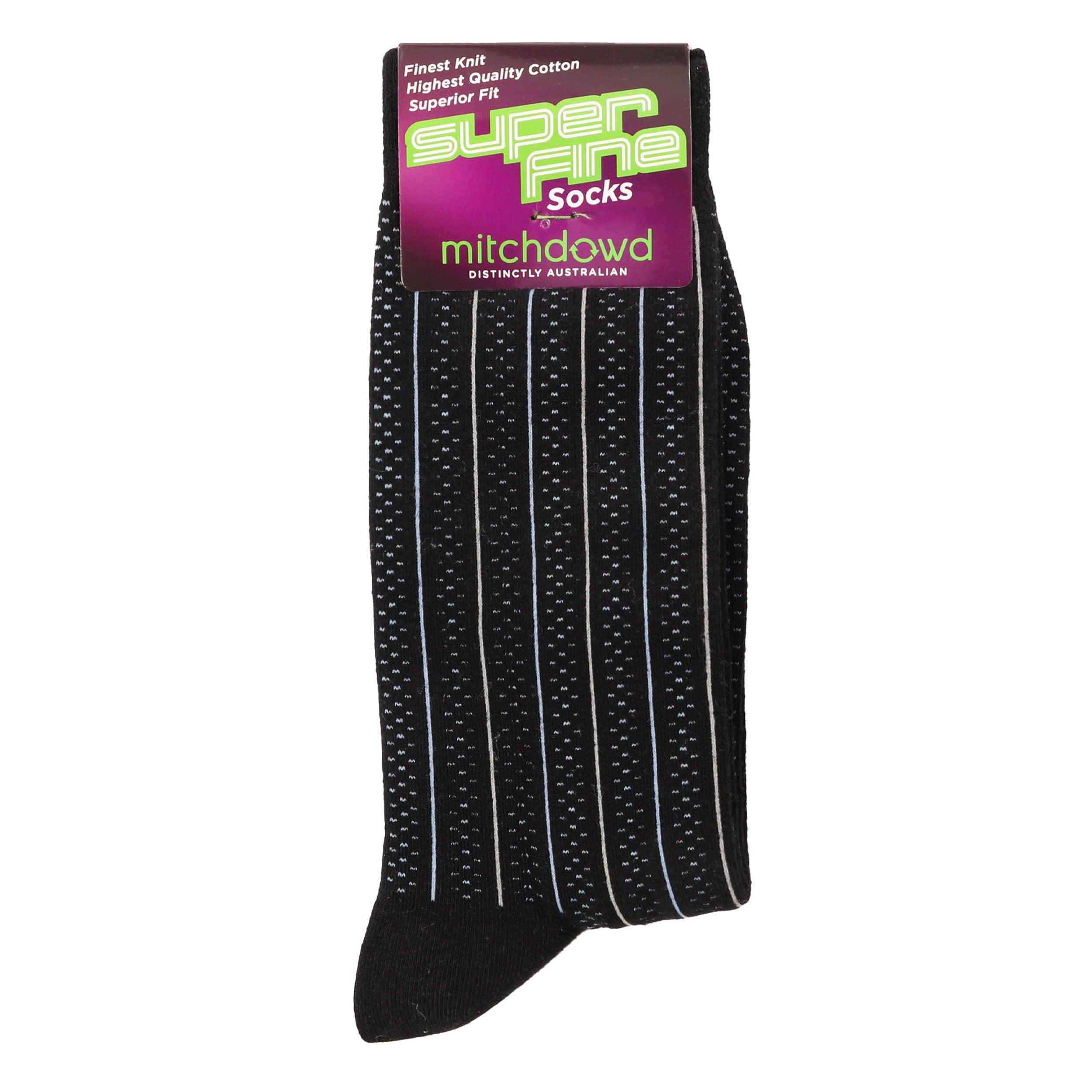 Premium Men's Pinstripe Super Fine Cotton Crew Socks - Black - Comfortable & Breathable for Daily Wear, Office & Casual Outfits