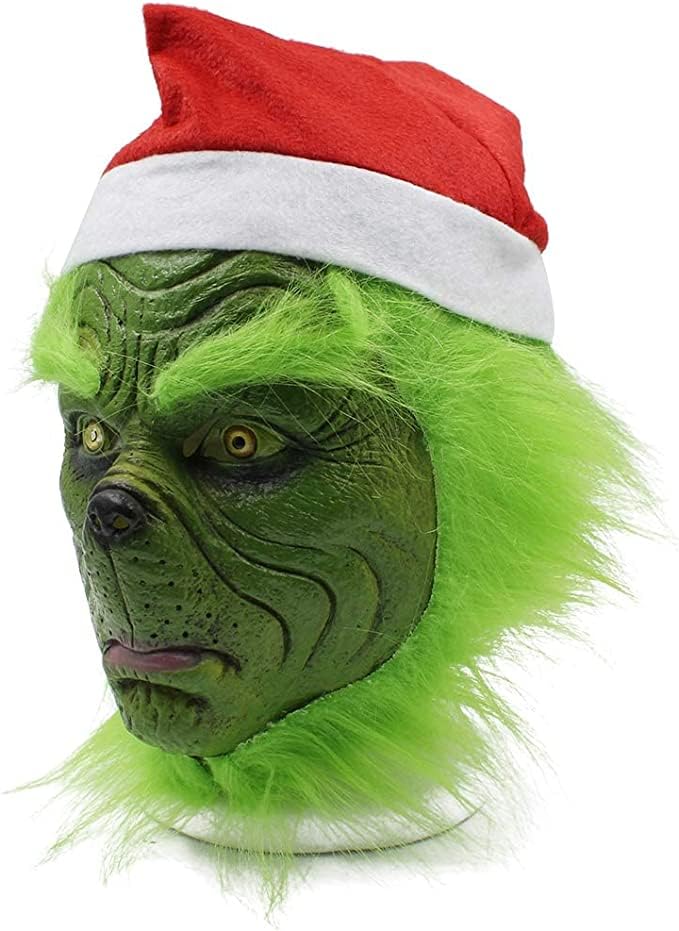 Green Christmas Cosplay Mask - Latex Full Head Mask for Halloween & Christmas Costume Parties | Perfect for Cosplay, Themed Events & Holiday Celebrations