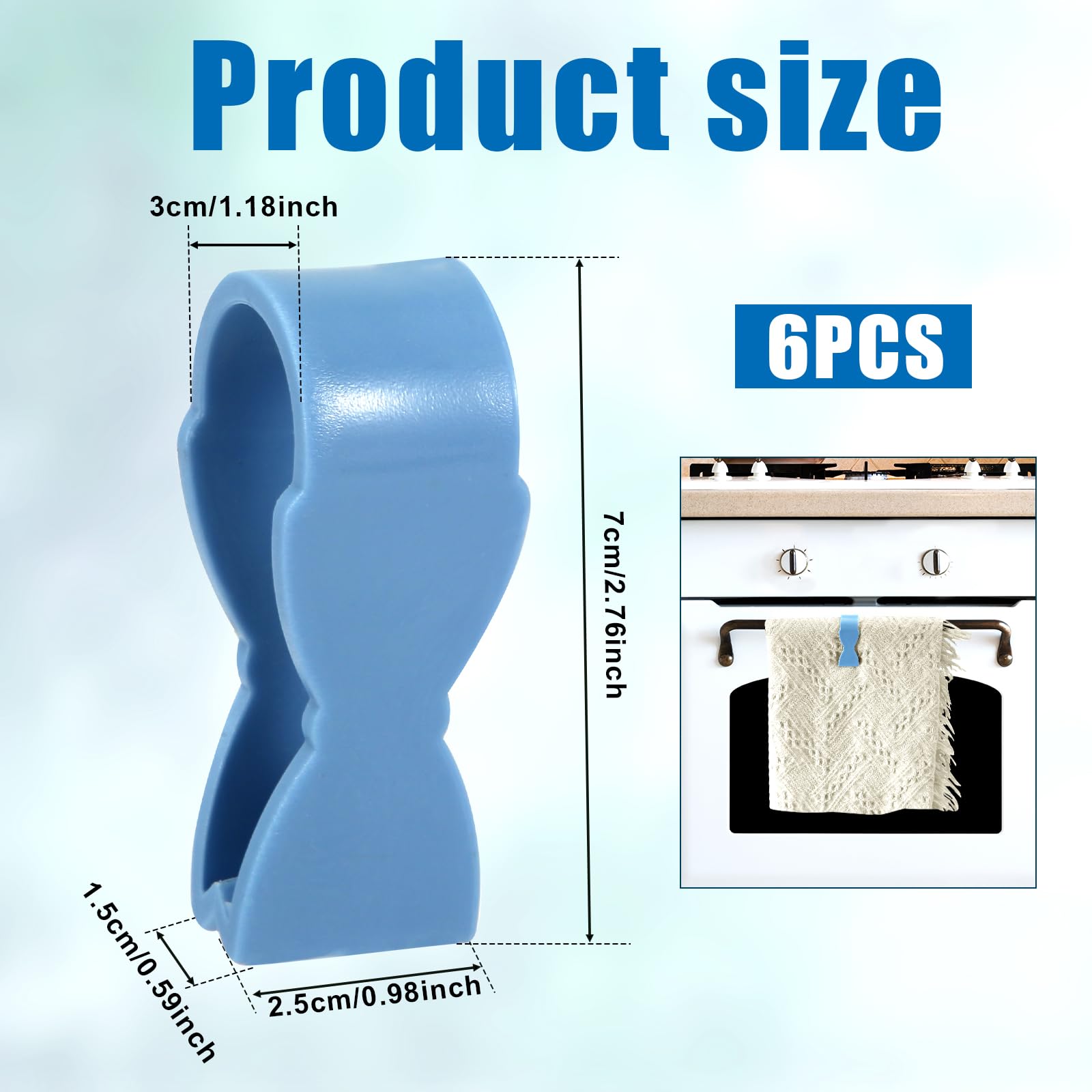 6-Piece Kitchen Towel Clips - Secure Dish Towels on Oven, Stove & Dishwasher Handles - Non-Slip Bathroom Towel Rack Hooks - Keep Towels from Falling (Blue) - Perfect for Kitchen Organization & Bathroom Storage