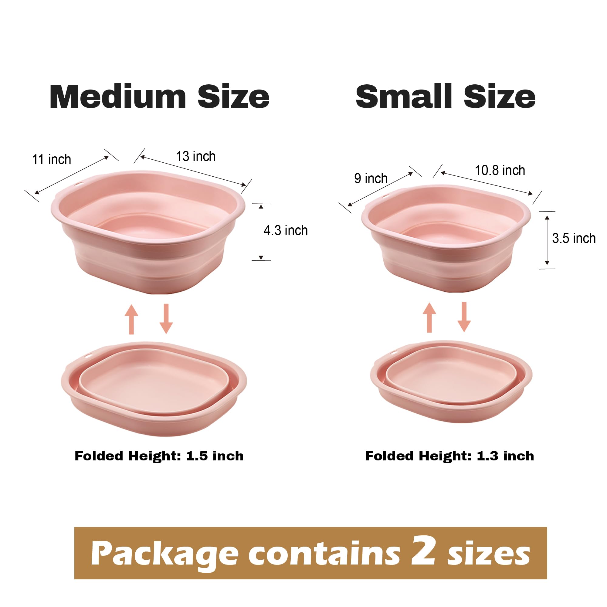 Collapsible Wash Basin Set of 2 - Foldable Small & Medium Plastic Laundry Tub for Travel, Camping, Baby Bottles & Household Use (Pink) | Portable Space-Saving Solution for Outdoor Adventures & Home Organization