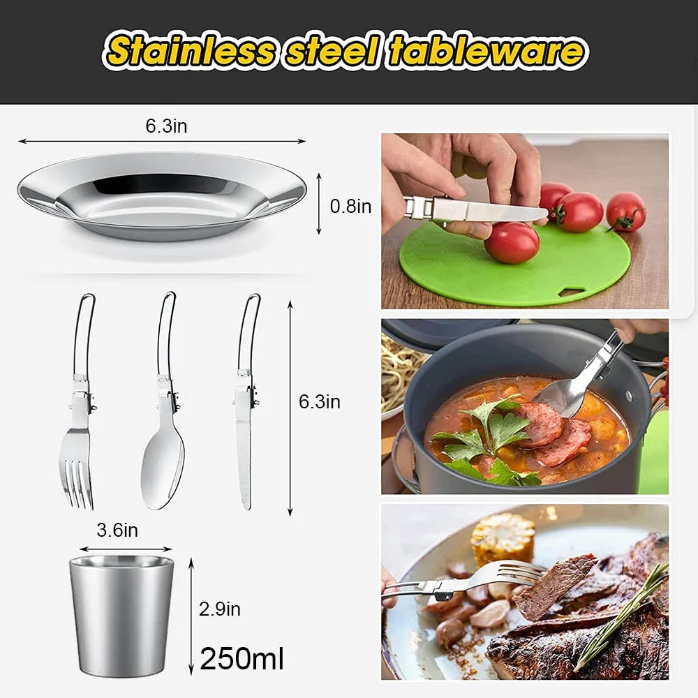 Lightweight Portable Camping Cookware Set - Compact Outdoor Cooking Kit for Backpacking, Hiking & Picnics - Perfect for Camp Stove Use with Pots, Pans & Utensils