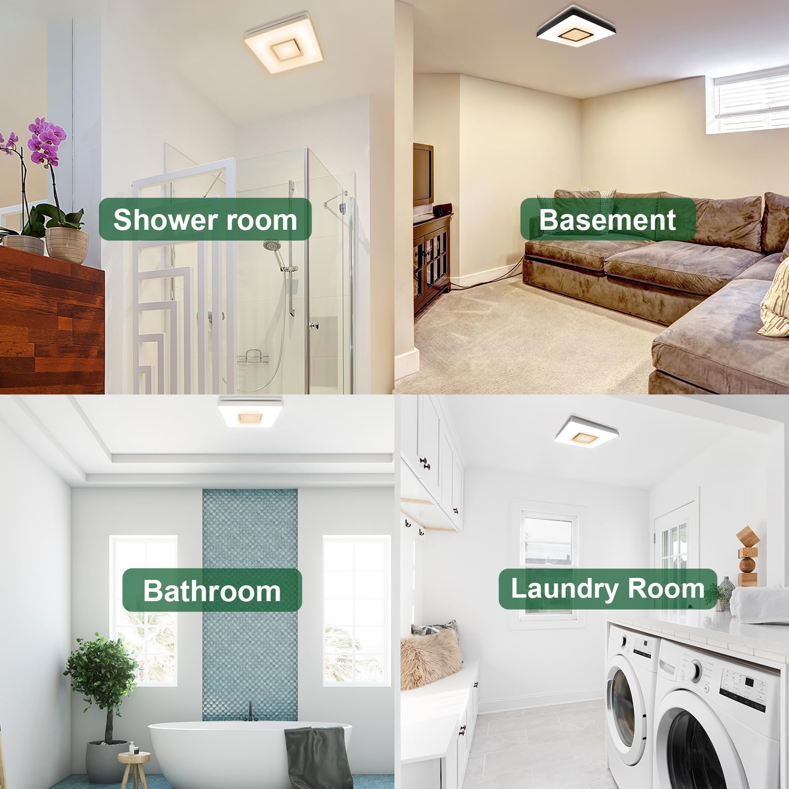 Akicon 90 CFM Bathroom Exhaust Fan with Dimmable LED Light & Night Light - 1.5 Sones Quiet Ventilation, 15W 3CCT Ceiling Fan Light Combo for Home Bathroom (Square, Black) - Perfect for Moisture Control & Air Circulation in Bathrooms, Laundry Rooms & Small Spaces