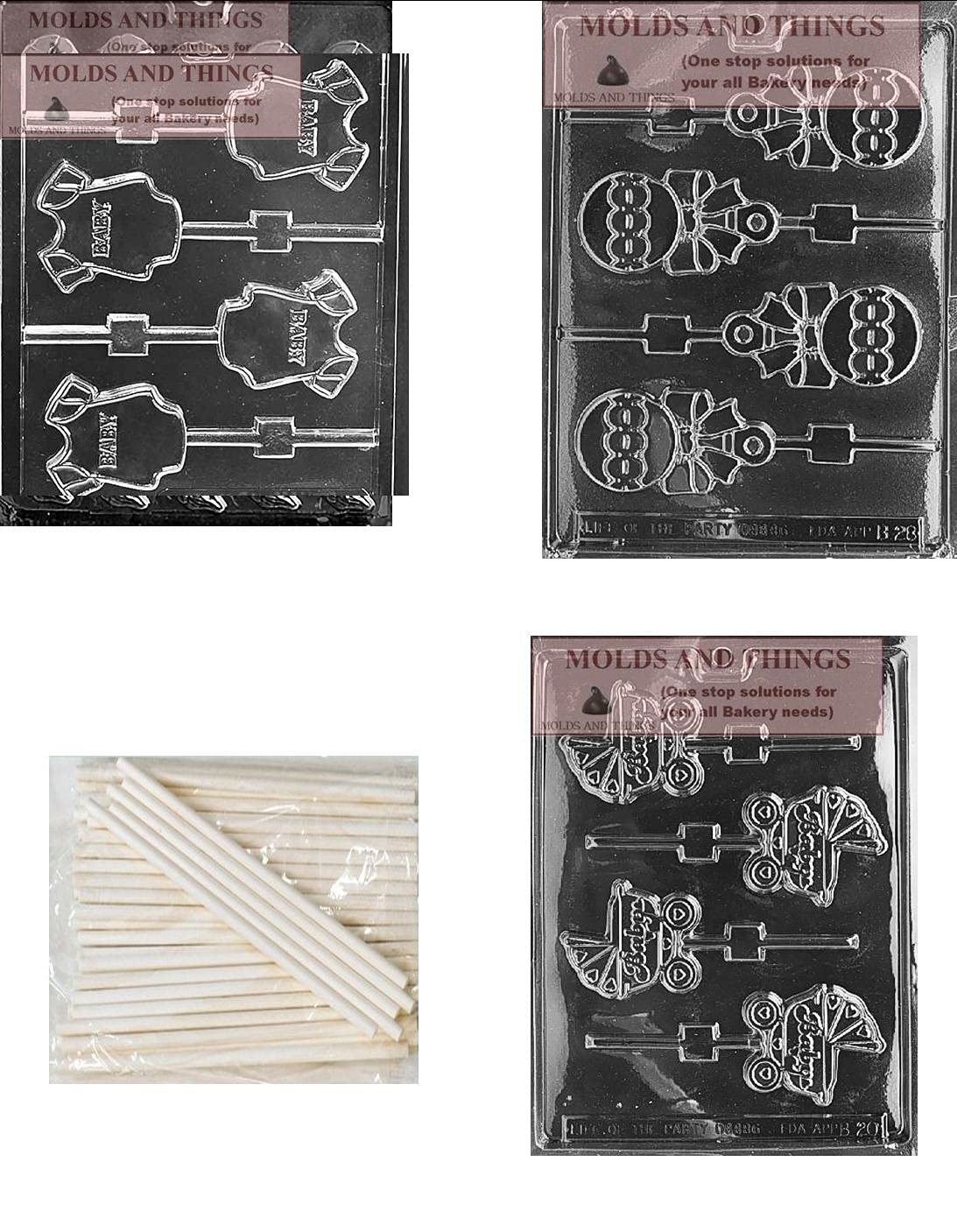 Baby Onesie, Baby Rattle & Baby Carriage Chocolate Candy Molds Set with Molding Instructions - Perfect for Baby Showers, Birthday Parties & DIY Candy Making