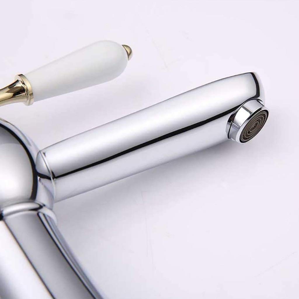 Copper Single Handle Bathroom Sink Faucet - Deck Mounted Hot and Cold Water Mixer Tap with Ceramic Handle for Bathroom, Kitchen, Hotel & Pool Use