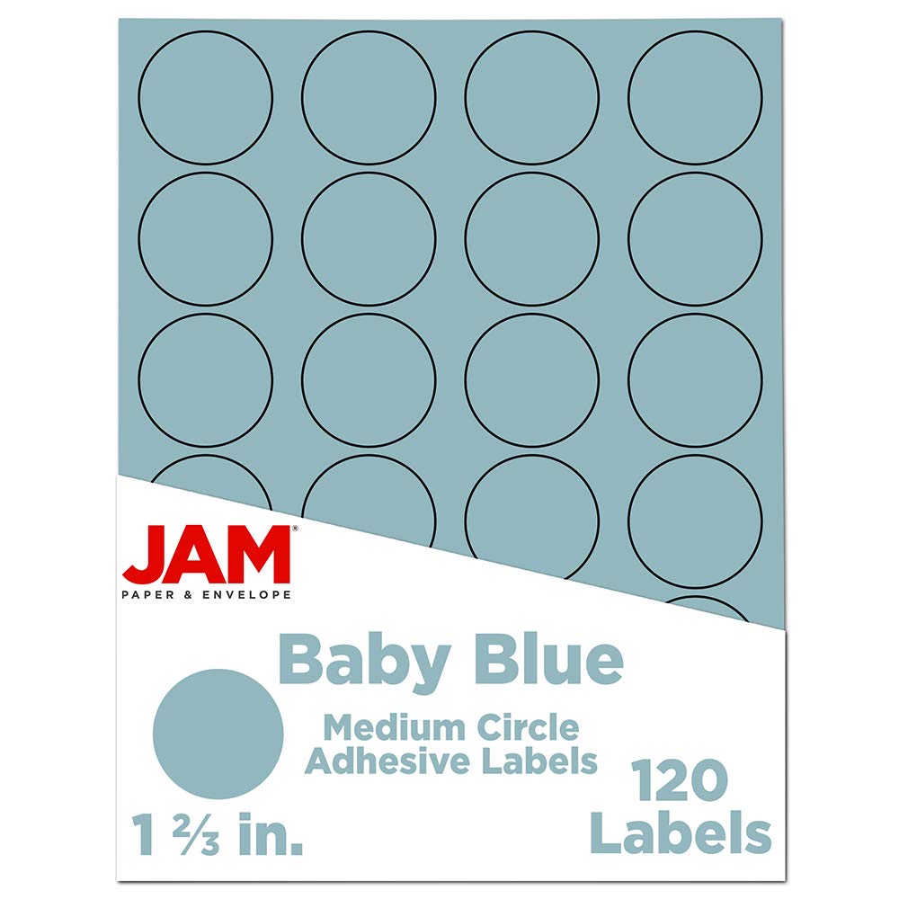 JAM PAPER 1 2/3 Inch Circle Label Stickers - Baby Blue Self-Adhesive Seals (50 Packs, 120 per Pack) - Perfect for Organizing, Gift Wrapping & Craft Projects