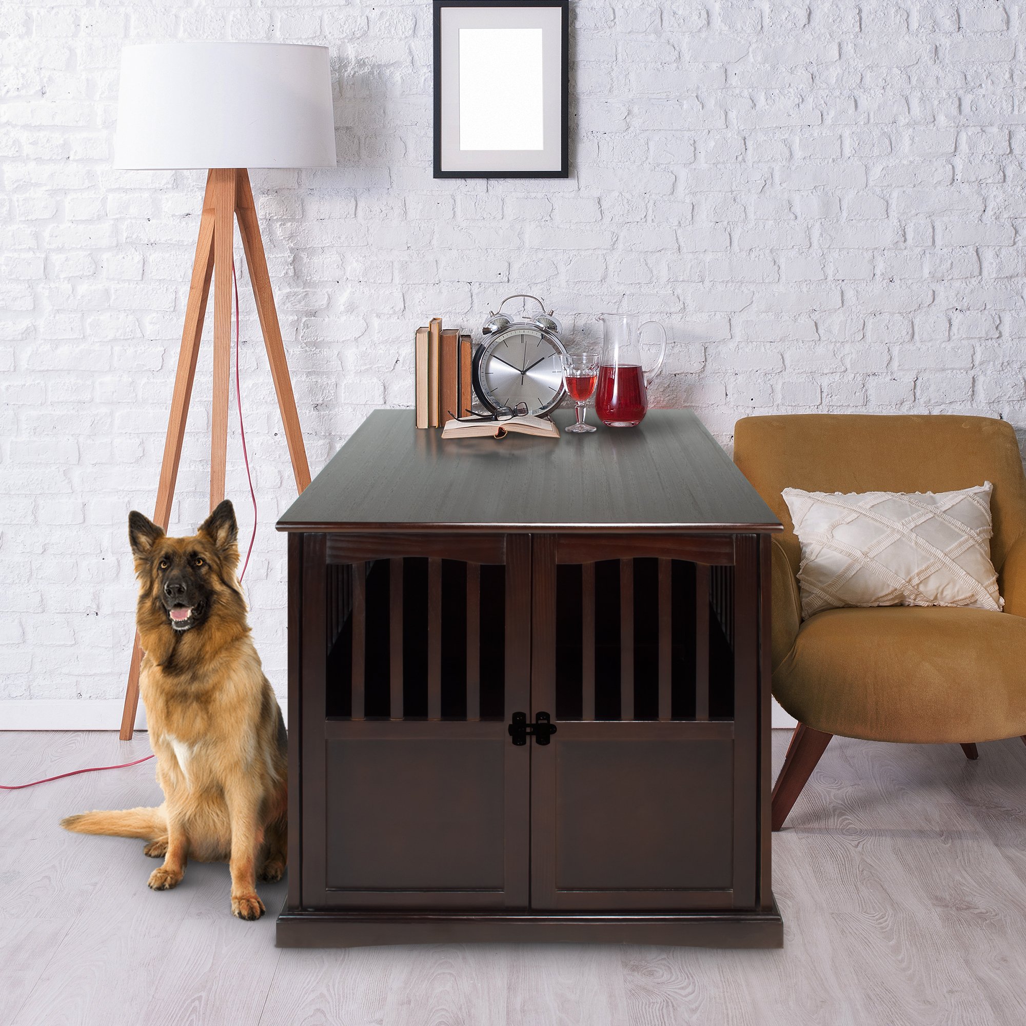 Extra Large Casual Home Wooden Pet Crate & End Table in Espresso - Stylish Dual-Purpose Furniture for Living Room or Bedroom