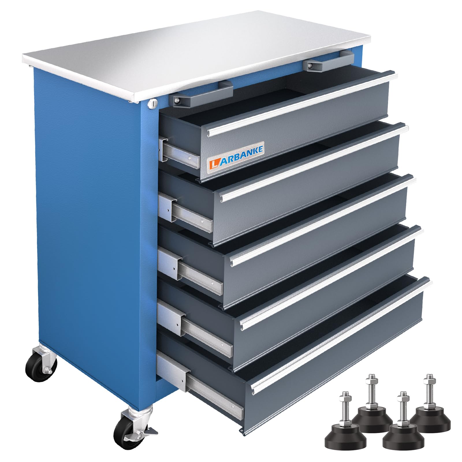 5-Drawer Rolling Tool Chest with Locking Mechanism - Heavy Duty Metal Tool Cabinet with Non-Slip Drawer Liners, Pearl Cotton Mats & 360° Swivel Wheels for Easy Mobility | Perfect for Garage Organization, Auto Repair Shops & DIY Workshops | Compatible with 7-Drawer Tool Cabinet Systems