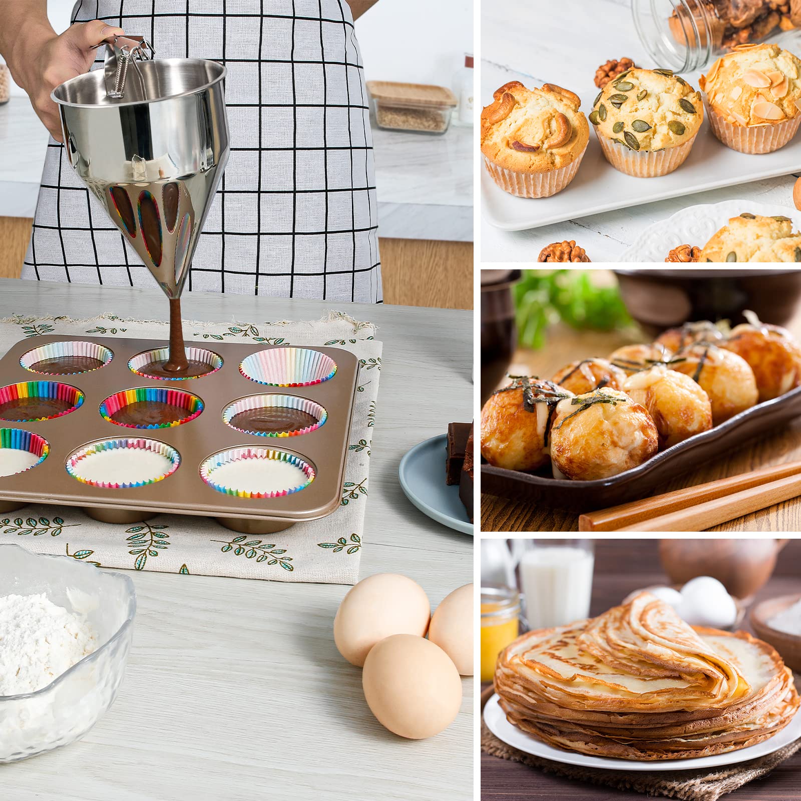 MyLifeUNIT Stainless Steel Pancake Batter Dispenser - Perfect for Pancakes, Waffles & Funnel Cakes - Easy Pour Batter Dispenser with Stand for Breakfast, Brunch & Dessert Making