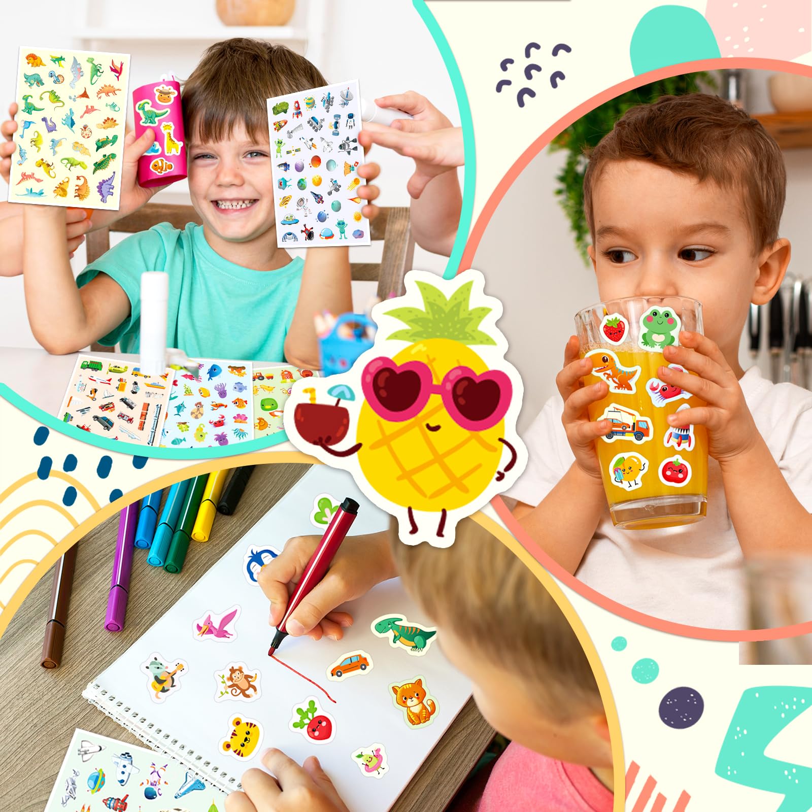 3800+ PCS Cute Stickers for Kids & Toddlers - 18 Fun Themes (Animals, Food, Dinosaurs, Cars, Plants, Space) - Bulk Stickers for School, Crafts, Scrapbooking & Reward Charts