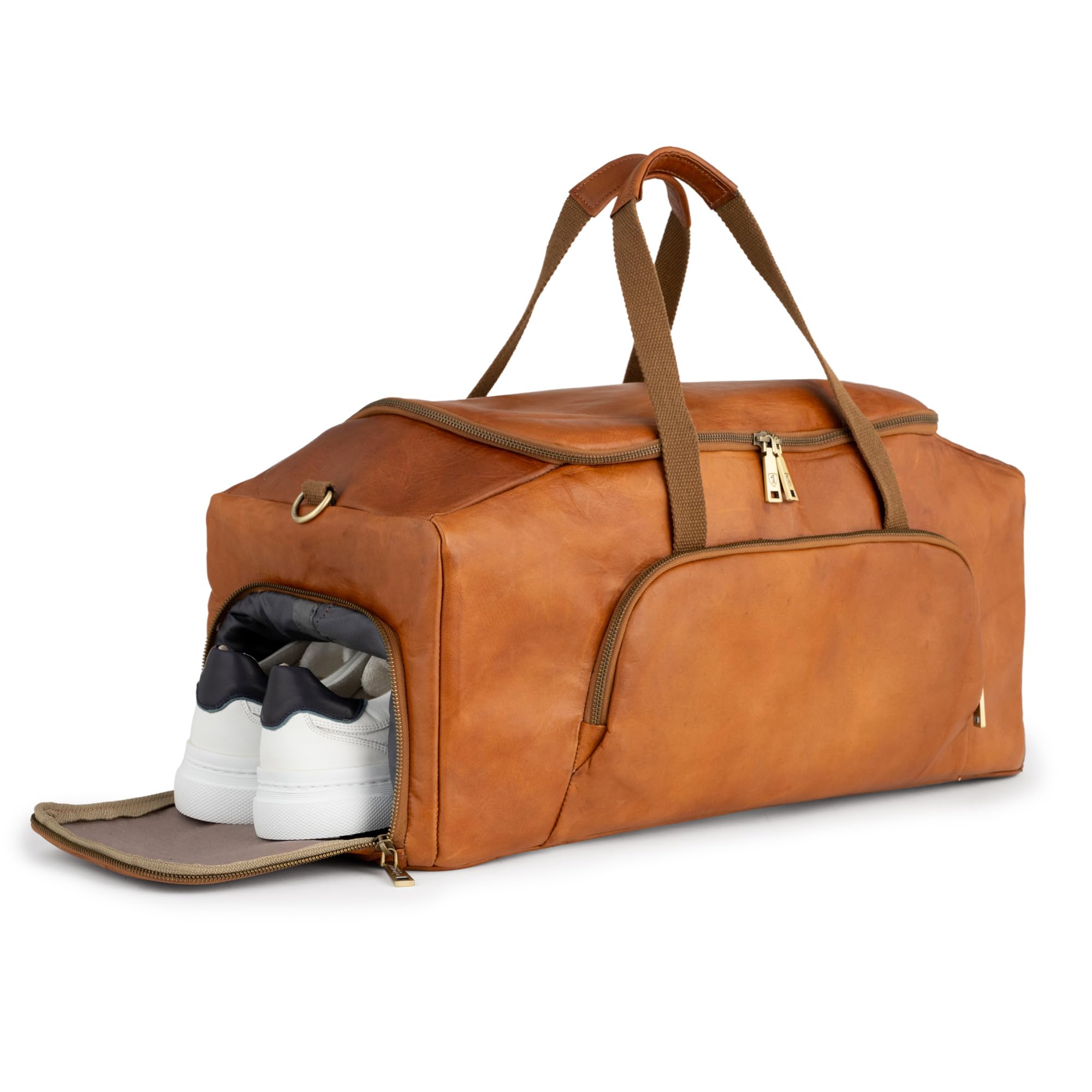 Vintage Genuine Leather Duffle Bag for Travel & Gym - XL Weekender Overnight Bag with Shoe Compartment | Berliner Bags Denver Collection | Perfect for Business Trips, Weekend Getaways & Sports Gear Storage (Brown)
