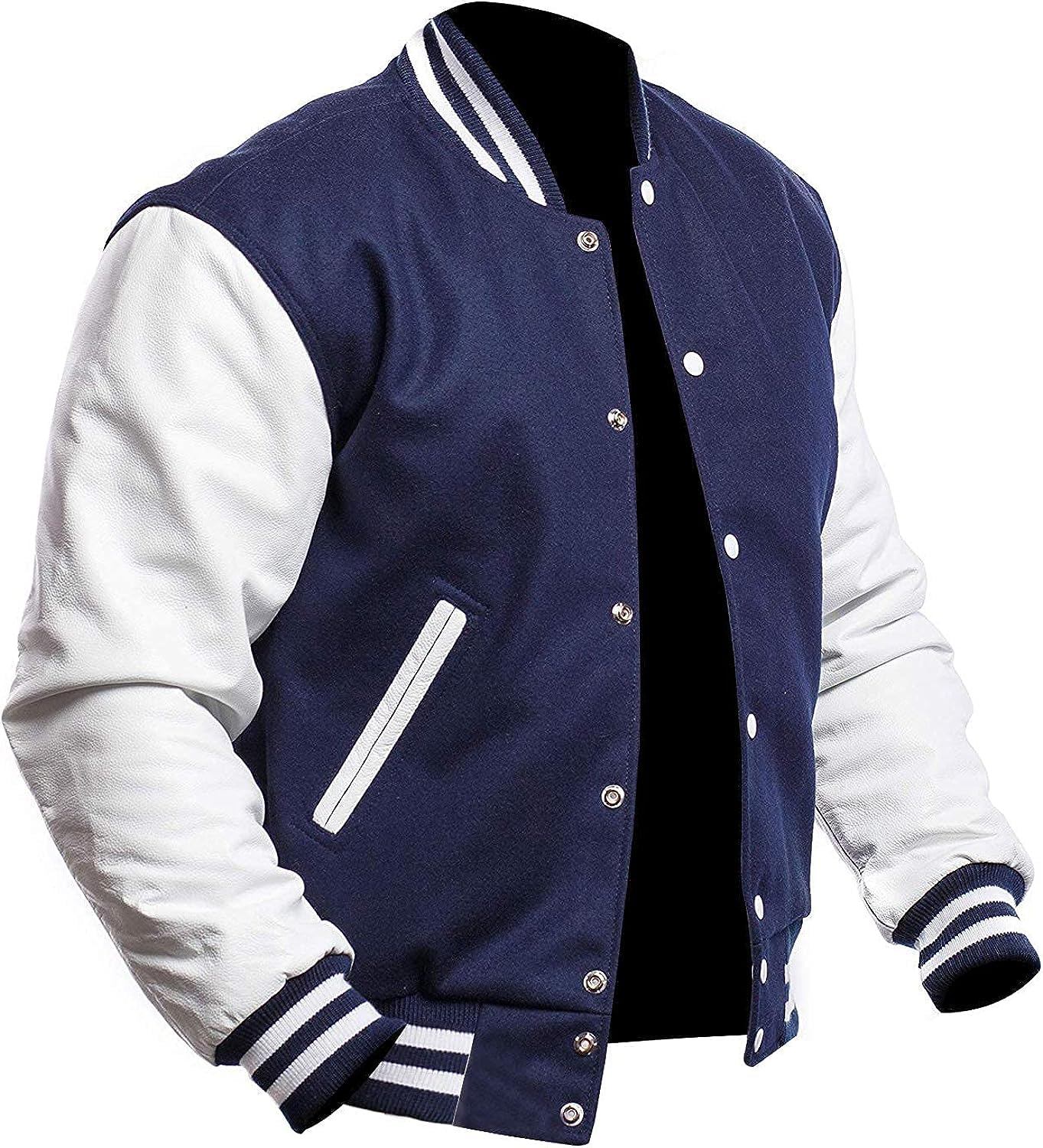Varsity Blank Baseball Letterman Jacket - College & High School Bomber with Leather Sleeves & Wool Coat | Perfect for Sports Teams, School Spirit & Casual Wear