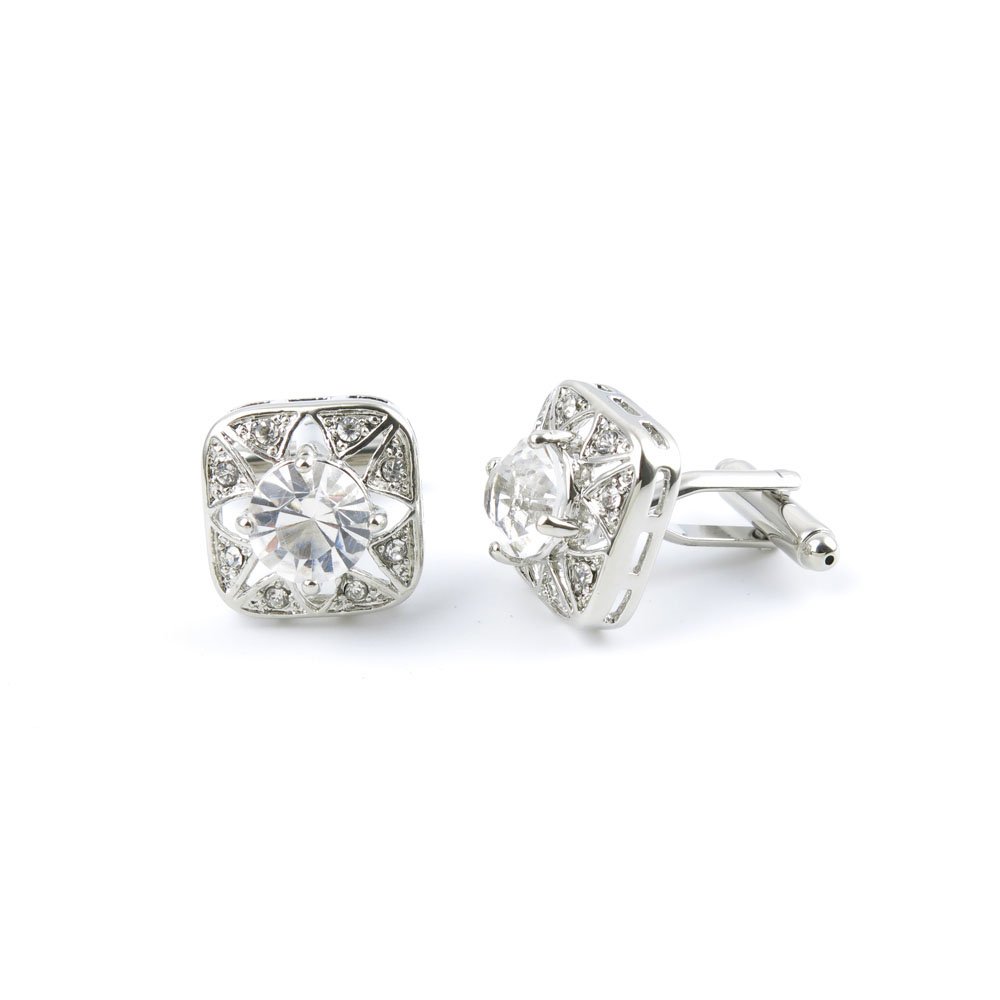 Vintage Zircon White Crystal Cufflinks for Men - Elegant Wedding Party & Tuxedo Shirt Accessories - Perfect Gift for Grooms, Best Men & Formal Occasions