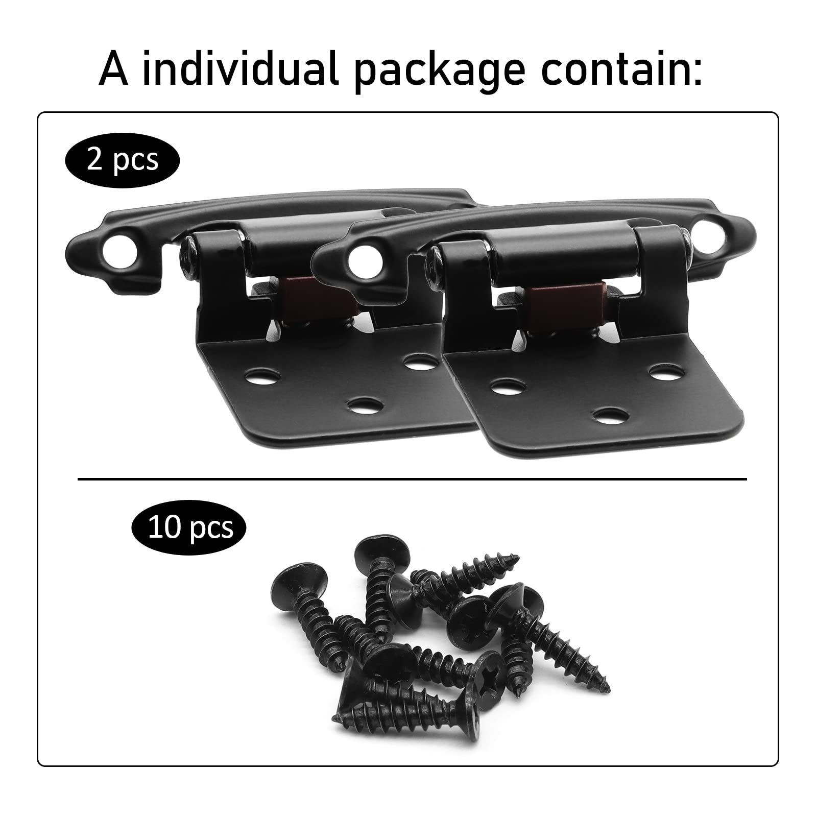 50 Pack Black Self-Closing Cabinet Hinges - Matte Finish Flush Mount Face Frame Hinges (25 Pairs) for Kitchen Cabinets, Cupboard Doors - Perfect for Modern Home Renovation & DIY Projects