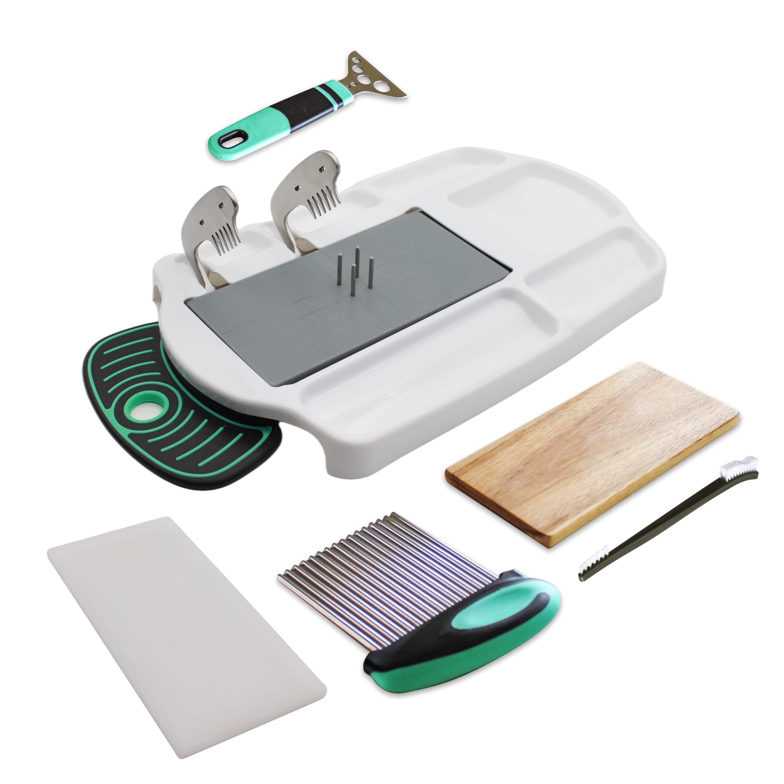 **Premium Non-Slip Wood & Plastic Cutting Board with Pins – Includes Vegetable Crinkle Cutter & Holder – One-Handed Use with Tray – Perfect for Kitchen Prep, Slicing, and Serving**
