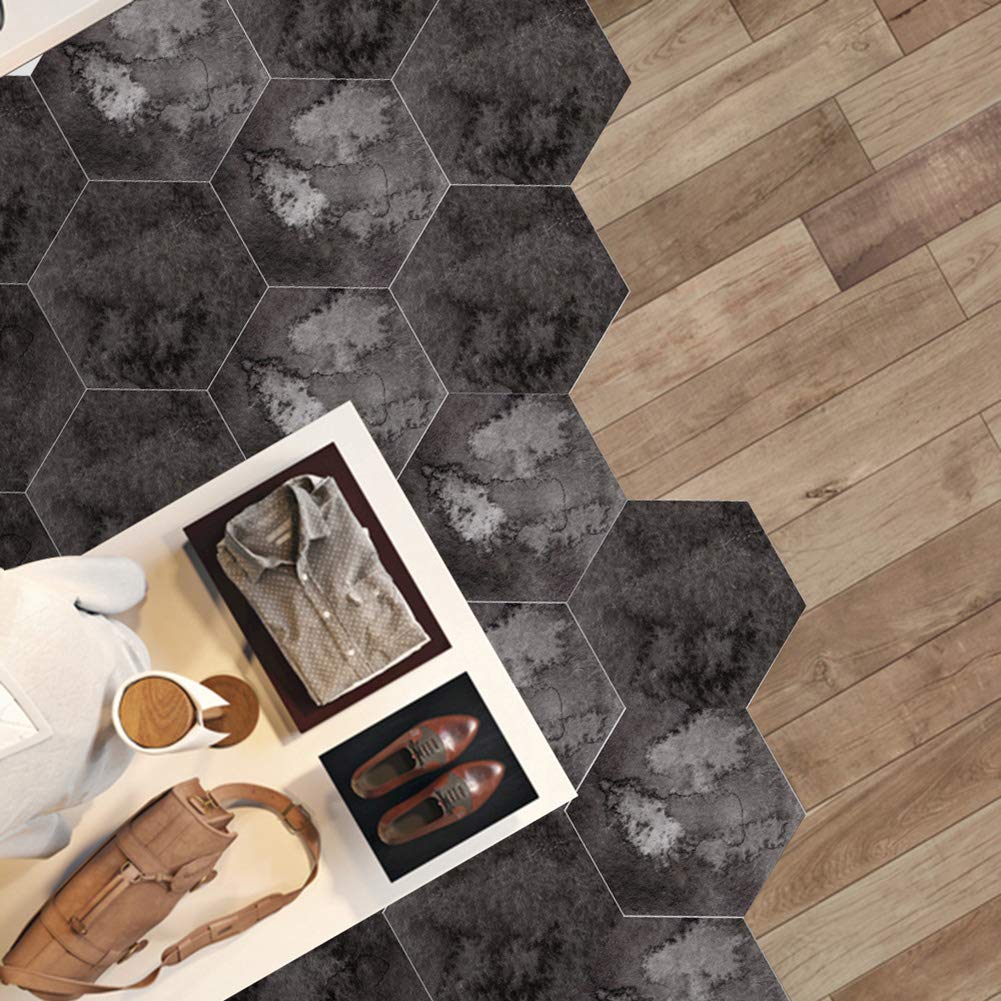 Non-Slip Hexagonal Floor Stickers - Grey Peel and Stick Waterproof Staircase Decals, Self-Adhesive Wood Plank Wallpaper for Home Decor, DIY Living Room, Bedroom & Staircase Safety