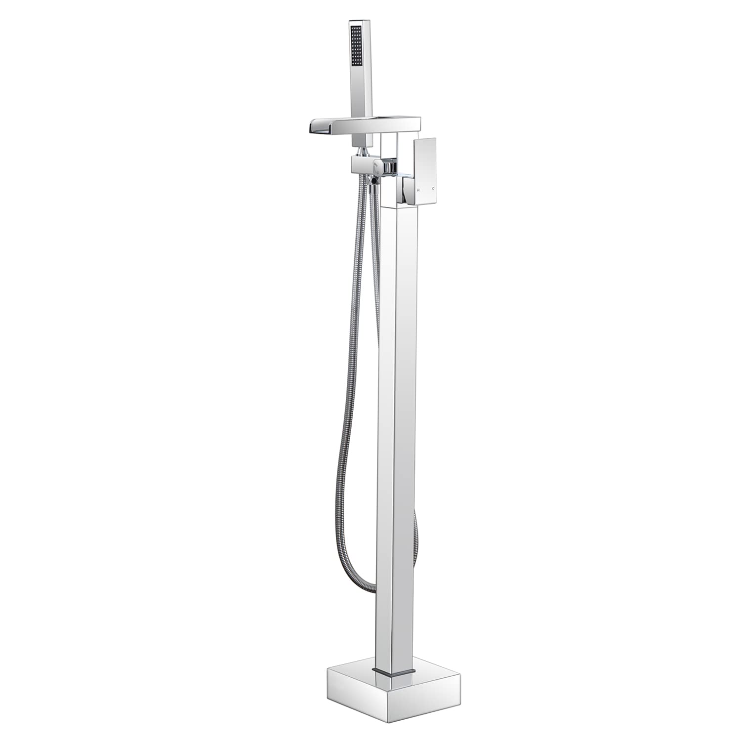 Freestanding Bathtub Faucet with Hand Shower - Chrome Floor Mount Tub Filler with Handheld Sprayer - Solid Brass Single Handle Bathroom Faucet Set for Luxury Soaking Tubs - Perfect for Modern Spa Bathrooms and Master Suite Renovations