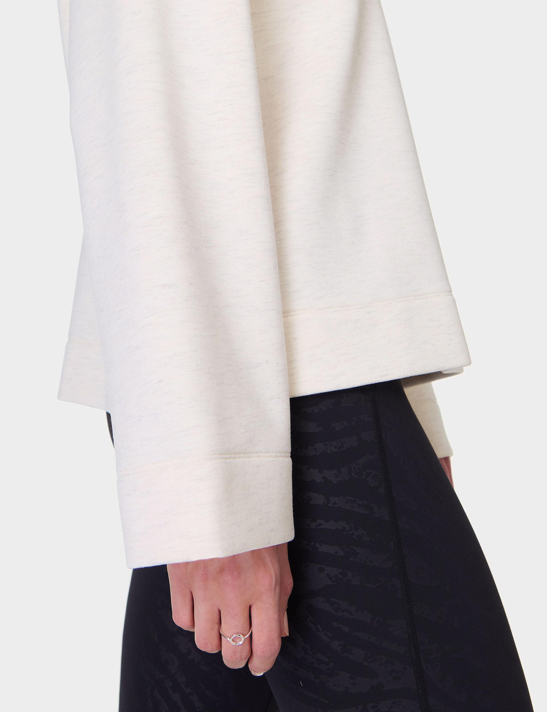 Cozy Wind Down Funnel Neck Sweatshirt - Soft White Marl Pullover for Women | Perfect for Relaxing at Home, Lounging & Casual Outfits