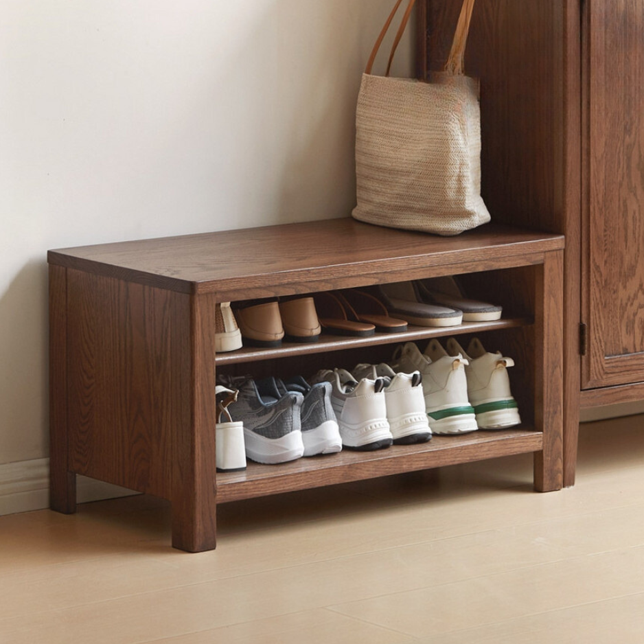 Solid Oak Wood Shoe Bench for Entryway - Durable Shoe Storage Stool for Hallway, Living Room & Bedroom Organization