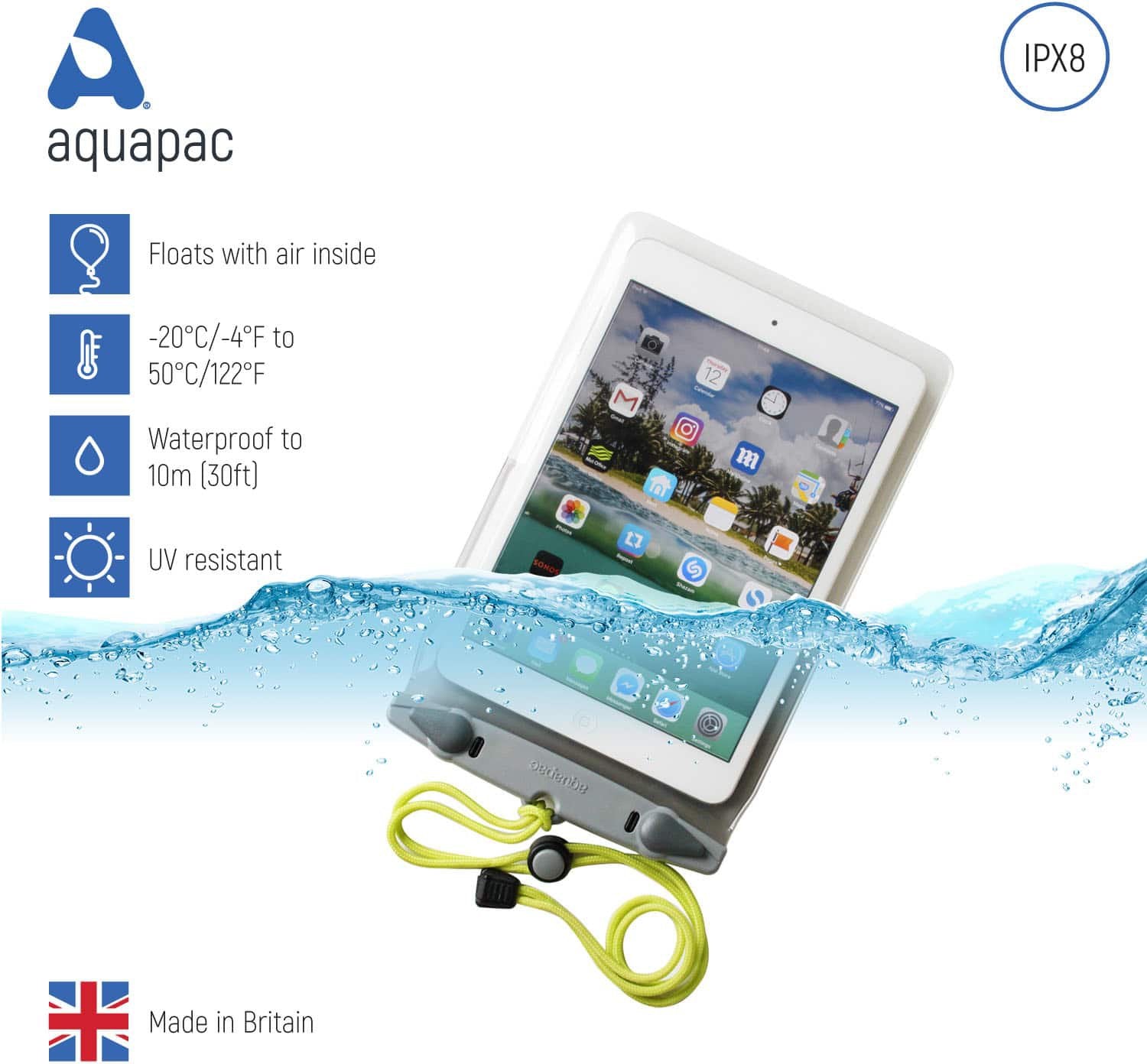 Waterproof Aquapac Mini Tablet Case with Foam Protection - Perfect for Travel, Boating & Outdoor Adventures