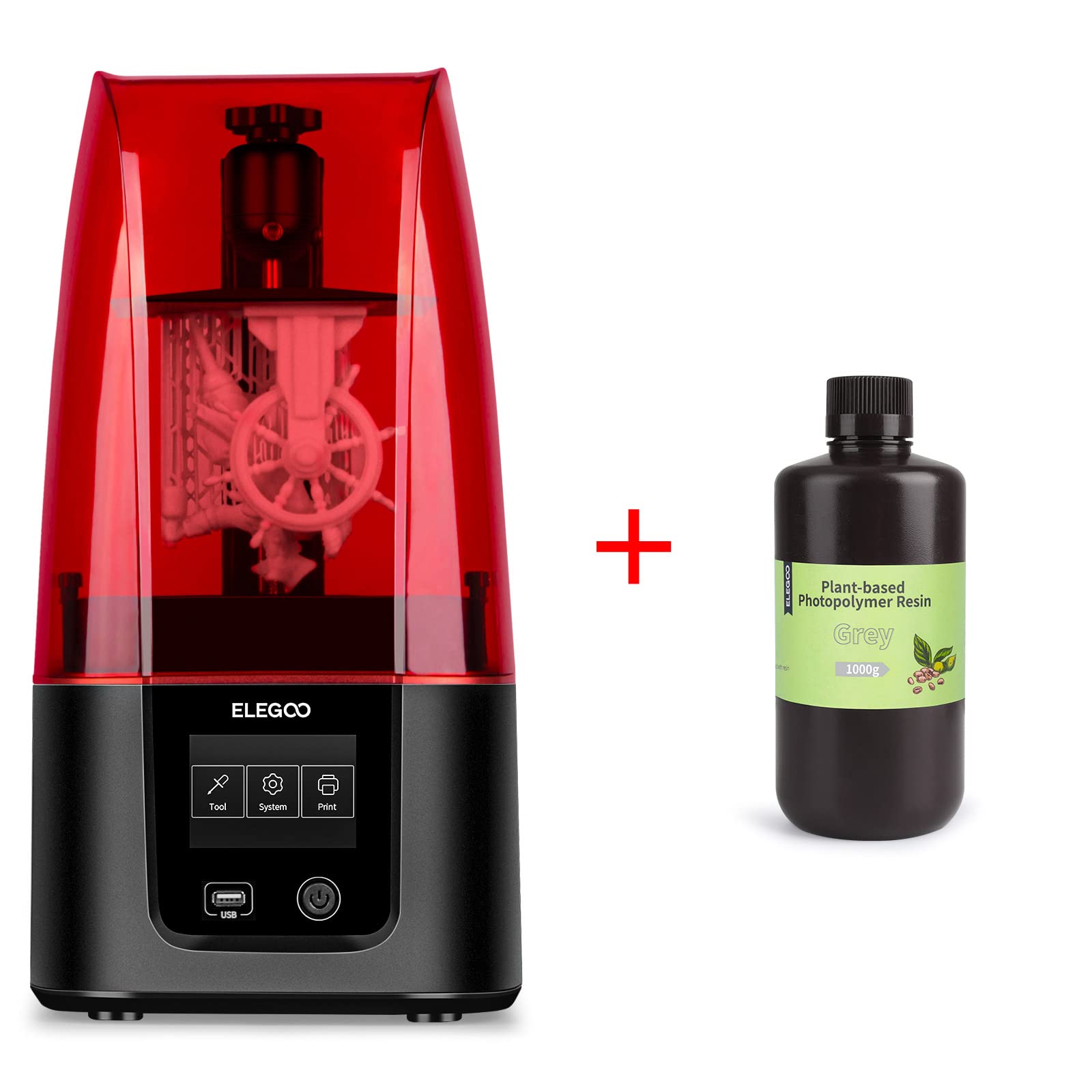 ELEGOO Mars 3 MSLA 3D Printer with Plant-Based Resin Grey 1000G - High Precision LCD Resin Printer for Miniatures, Jewelry & Dental Models - Perfect for Hobbyists, Makers & Professionals