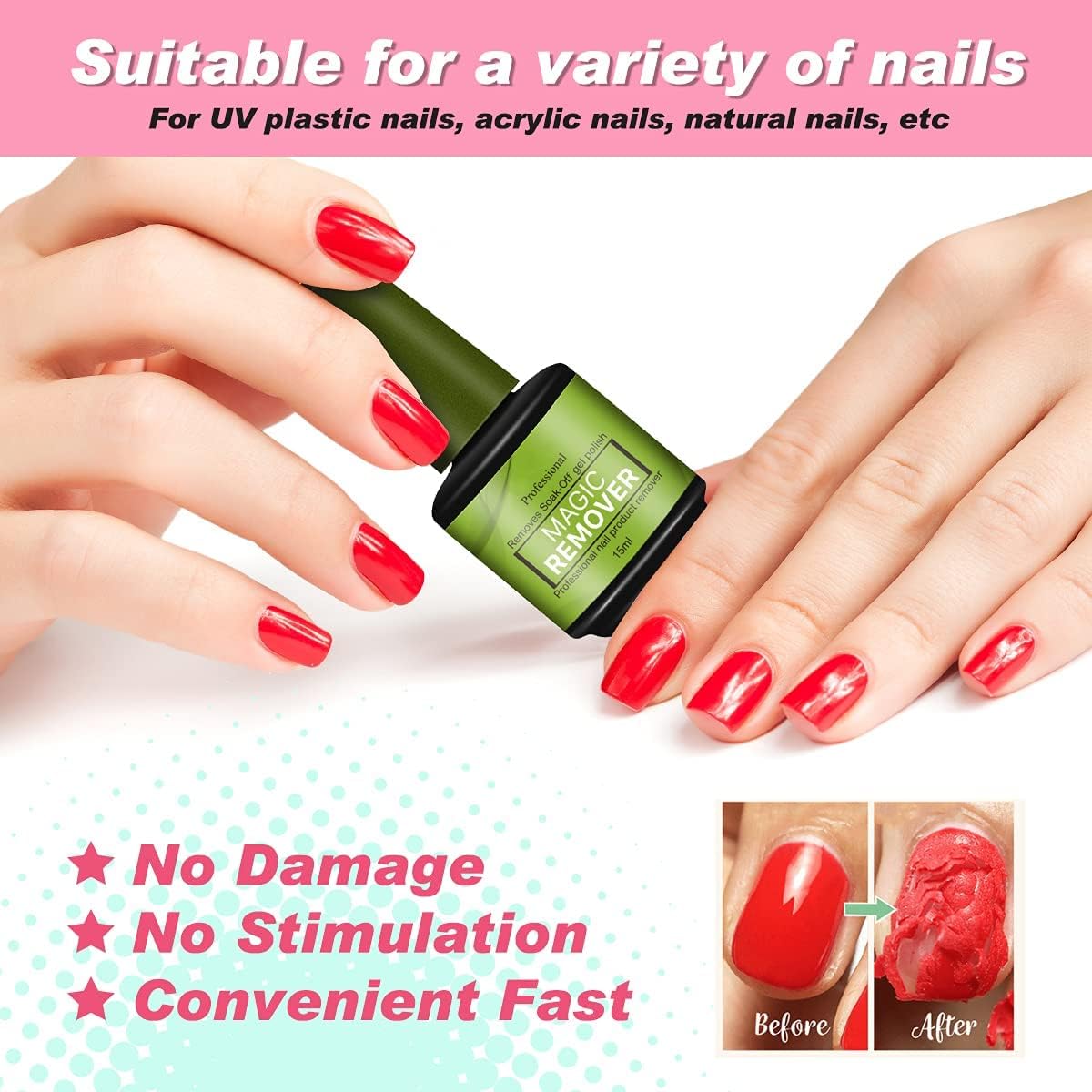 Professional Gel Nail Polish Remover Kit - Fast Acting Magic Peel-Off Formula (Removes Soak-Off Gel in 2-5 Minutes) No Foil, Soaking or Wrapping Required - Perfect for Salon & At-Home Manicures