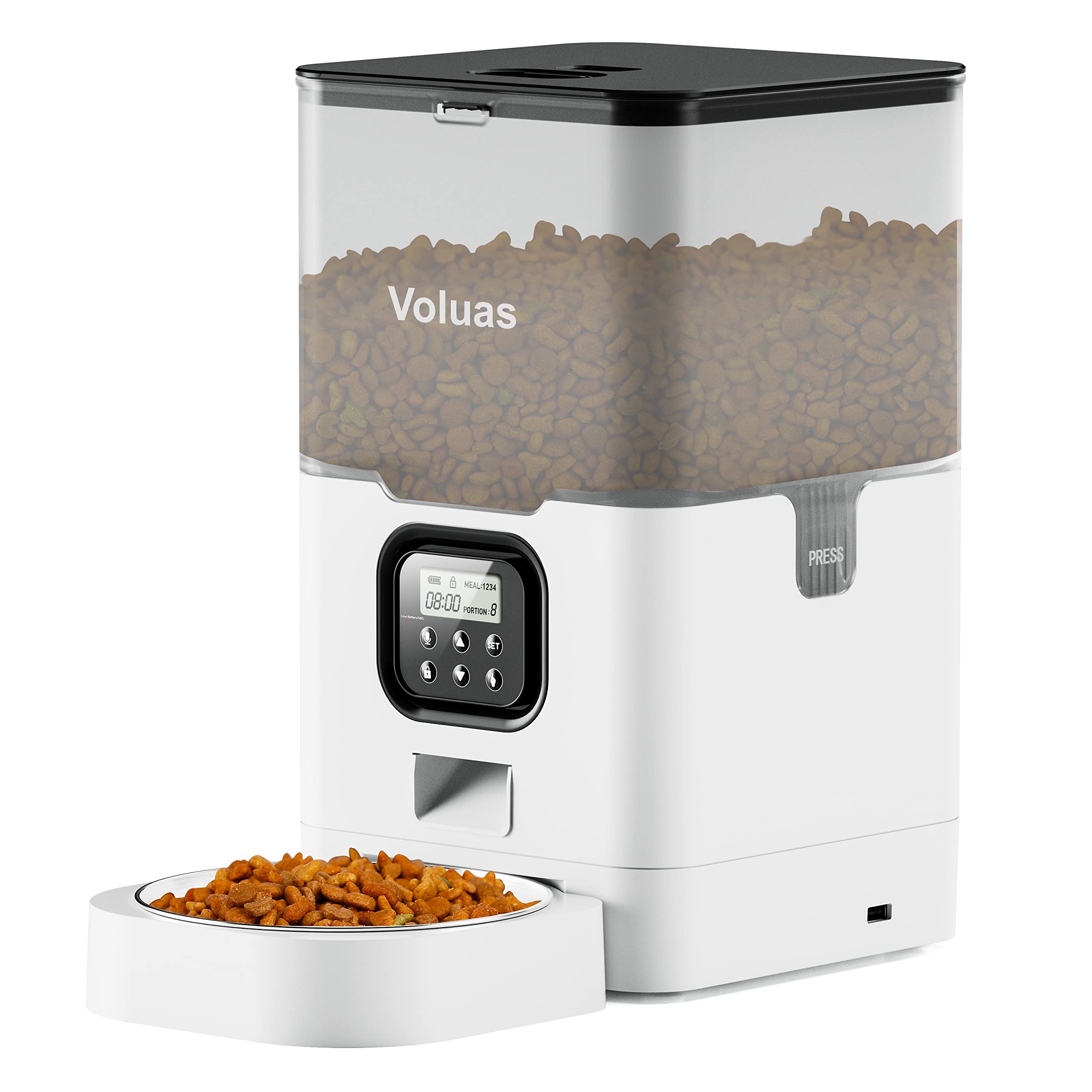 VOLUAS Automatic Cat Feeder - Programmable Pet Food Dispenser for Dry Food, Timed Portion Control with Desiccant Bag & Voice Recorder - Perfect for Travel, Workdays & Multi-Cat Homes