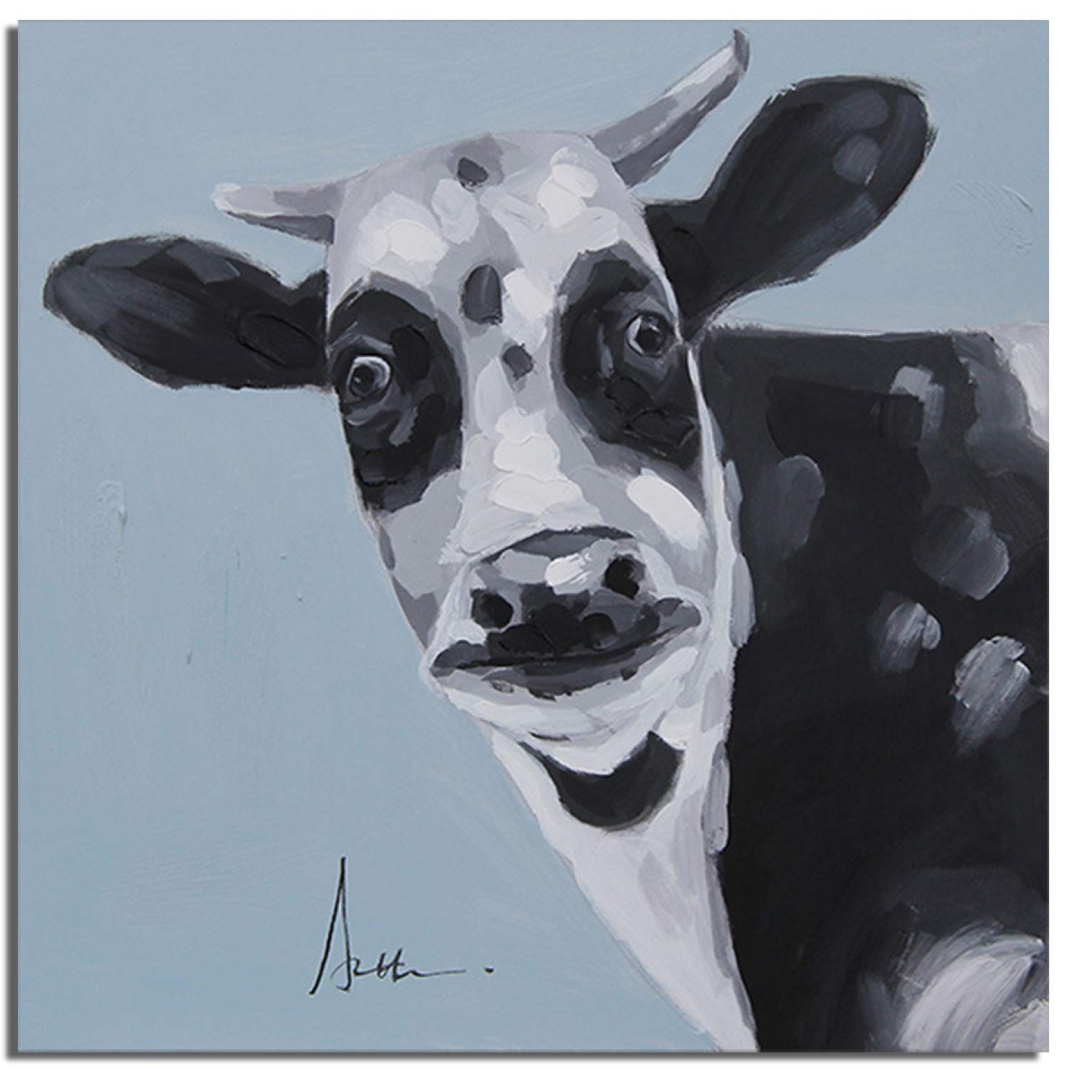 Hand-Painted AJLDN Modern Oil Painting Wall Art - 24×24 Inch Stretched Canvas Animal Portrait for Home Decor, Living Room & Bedroom Wall Hanging