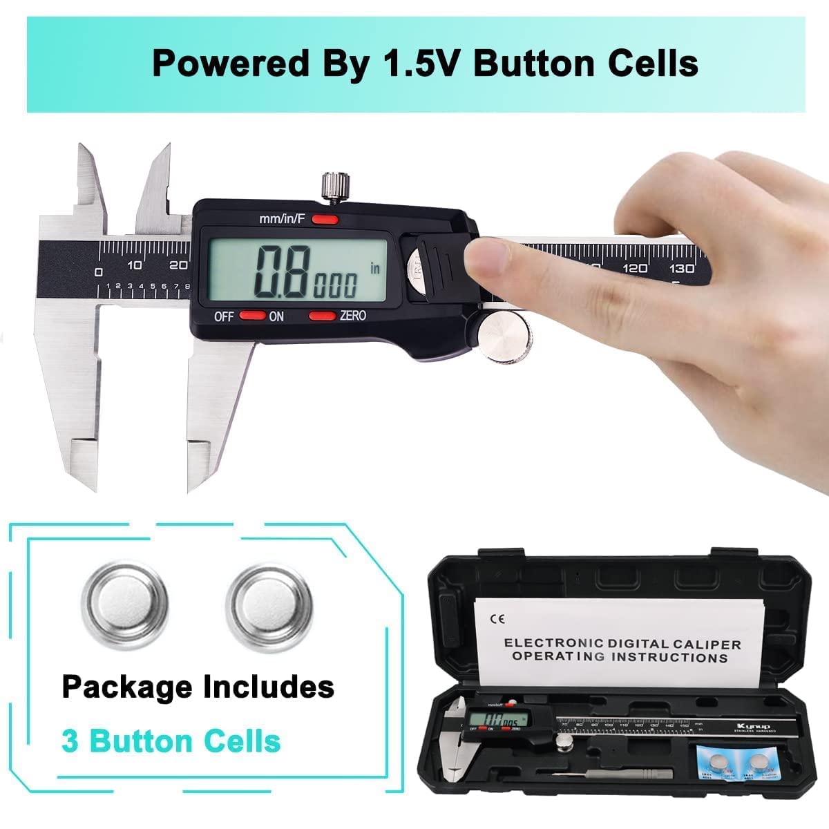 Kynup Digital Caliper - IP54 Waterproof Stainless Steel Electronic Caliper Measuring Tool with Large LCD Screen | Inch/Metric/Fraction Conversion | Perfect for DIY, Woodworking, Metalworking & Engineering Projects