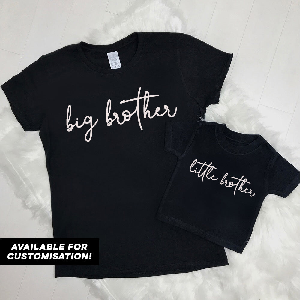 Big Brother & Little Brother Black Script T-Shirts | Sibling Matching Outfits | Casual Wear & Family Events