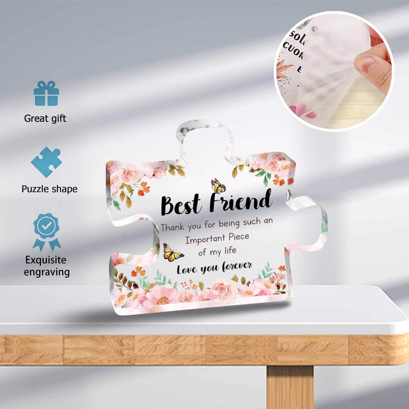Unique Acrylic Puzzle Piece Friendship Gifts for Women - Thoughtful Bestie, BFF, Classmate Presents for Birthday, Anniversary, Graduation, Going Away - Perfect for Home Decor, Office Desk, or Keepsake Display