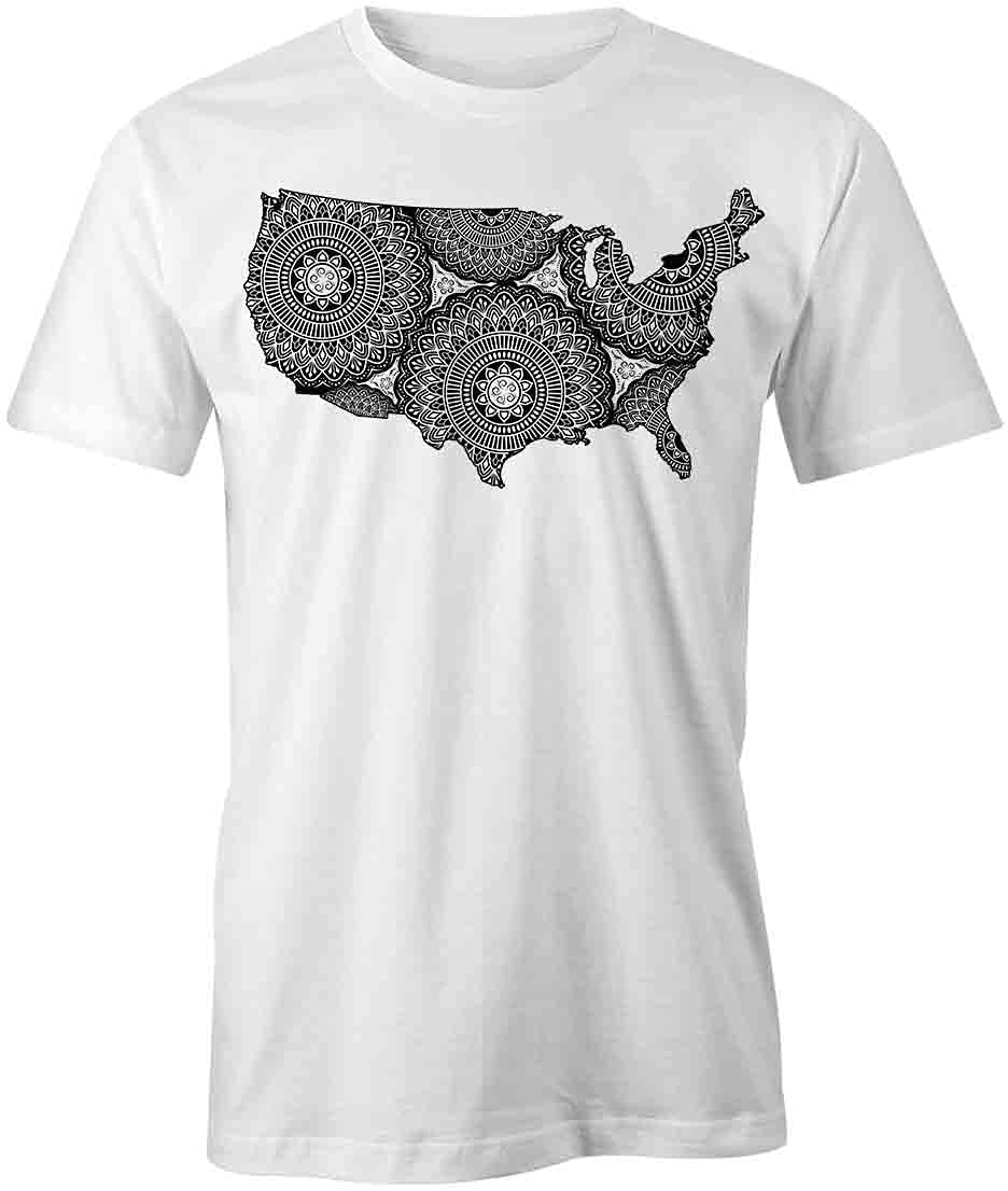 American Mandala T-Shirt - White Printed Graphic Tee for Men & Women | Yoga, Festival, Casual Wear