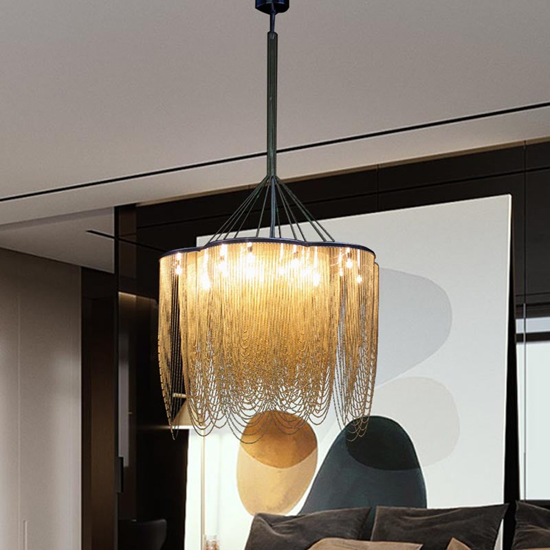 Modern Creative Aluminum Chain Tassel Flower Chandelier - Elegant Ceiling Light Fixture for Living Room, Bedroom, Dining Room & Wedding Decor