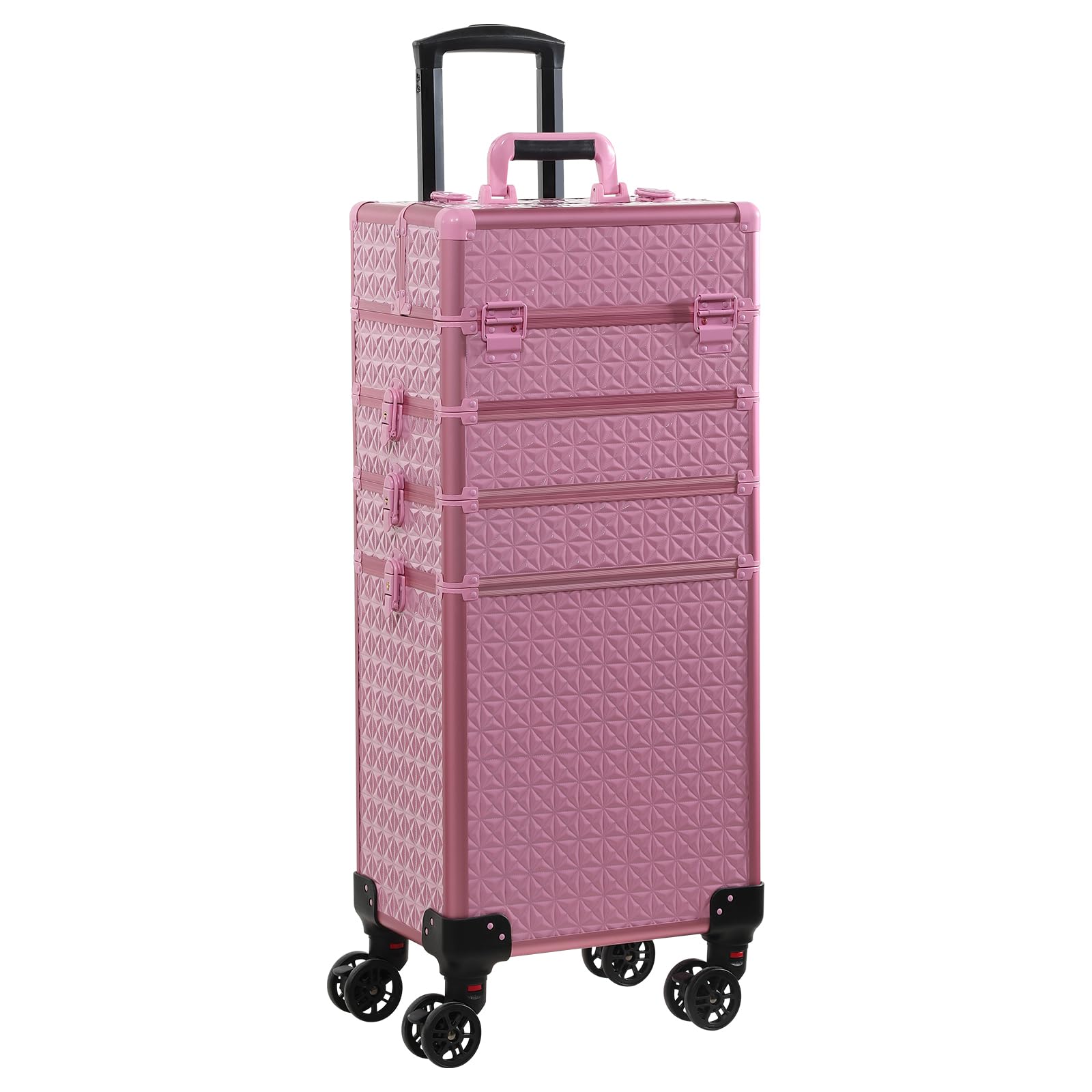 4-in-1 Rolling Train Case - Professional Portable Makeup Organizer with Trolley Cart | Cosmetic Storage & Travel Case for Makeup Artists (Pink) | Perfect for Salon, Home Use & On-the-Go Beauty Professionals