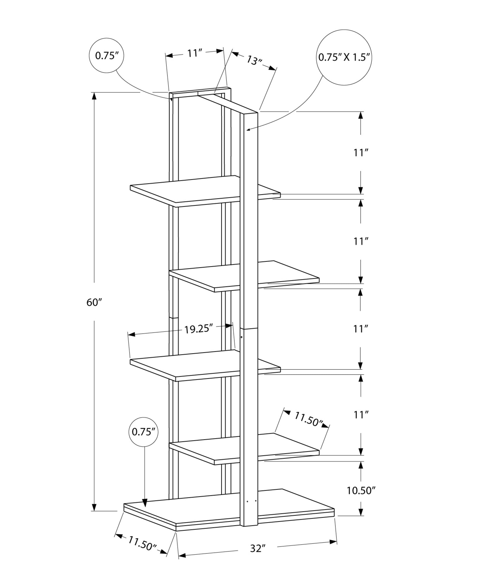 Modern 60-Inch Tall White Bookcase with Silver Metal Frame - Perfect for Home Office, Living Room, and Bedroom Storage & Organization