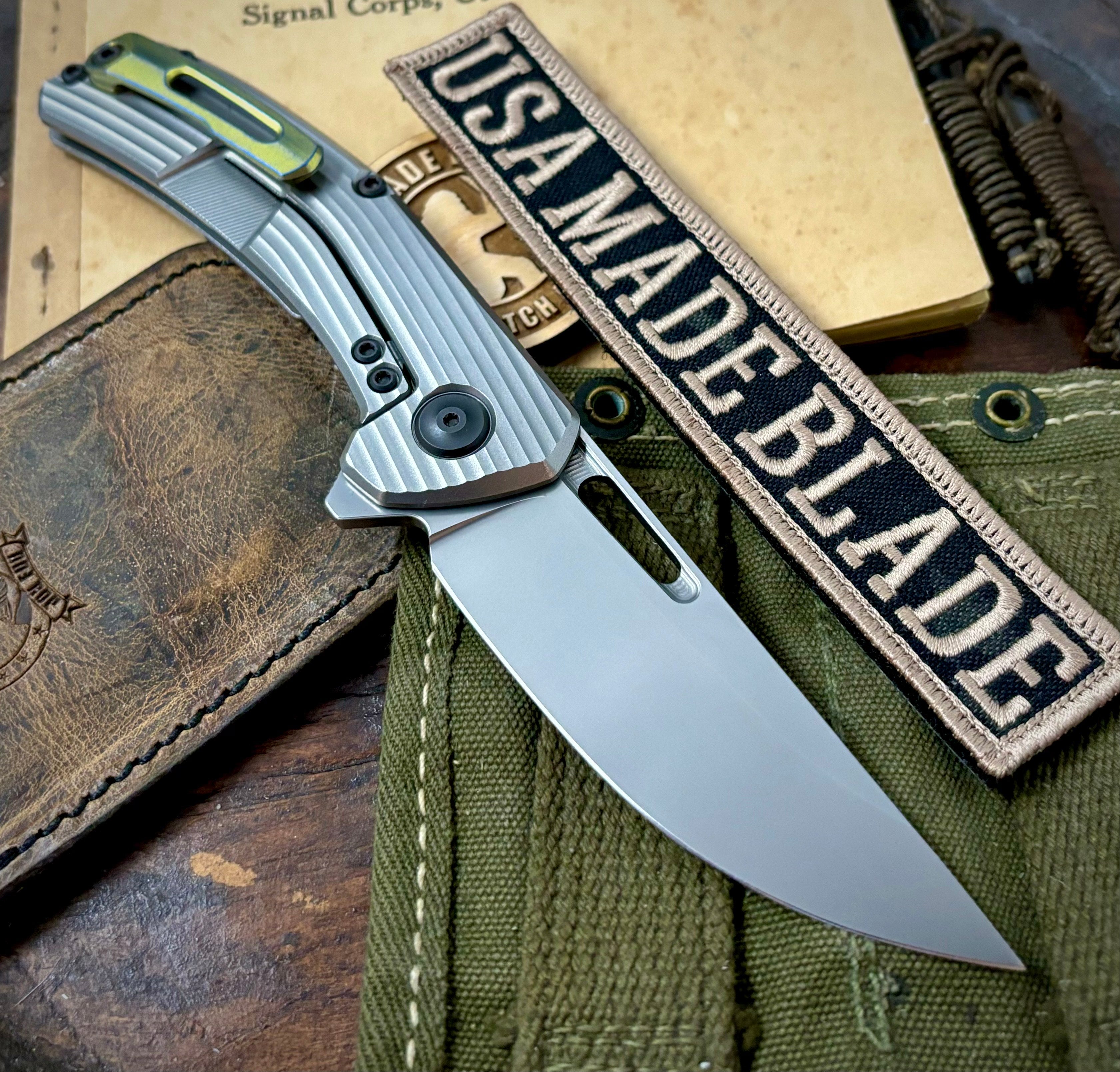 Tactile Knife Co. Archer Folding Knife - MagnaCut Blade, Titanium Handles, Blue/Yellow Backspacer & Pocket Clip, Black Ti Hardware - EDC, Outdoor, Camping, Survival Gear