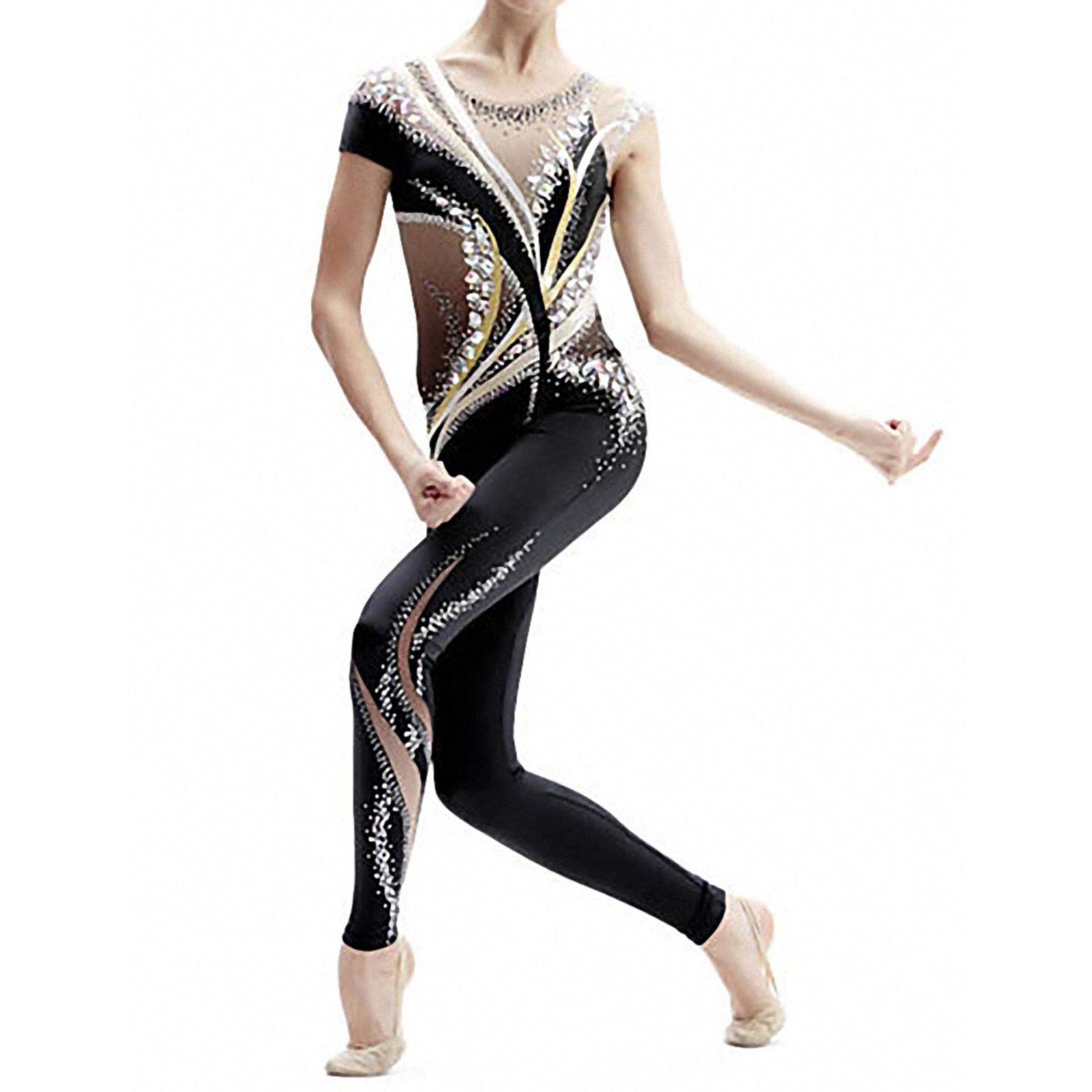 LIUHUO Women's Figure Skating Dress - Competition Ice Skating Jumpsuit for Adults & Girls - Stretchable Bodysuit for Ice Shows, Practice & Performances