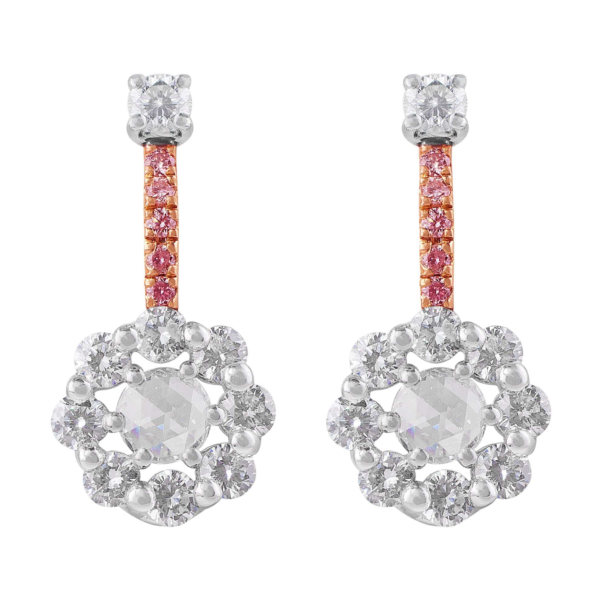 18K White Rose Gold Rose Cut Diamond Drop Earrings for Women – Elegant Dangling Earrings for Weddings, Parties & Special Occasions