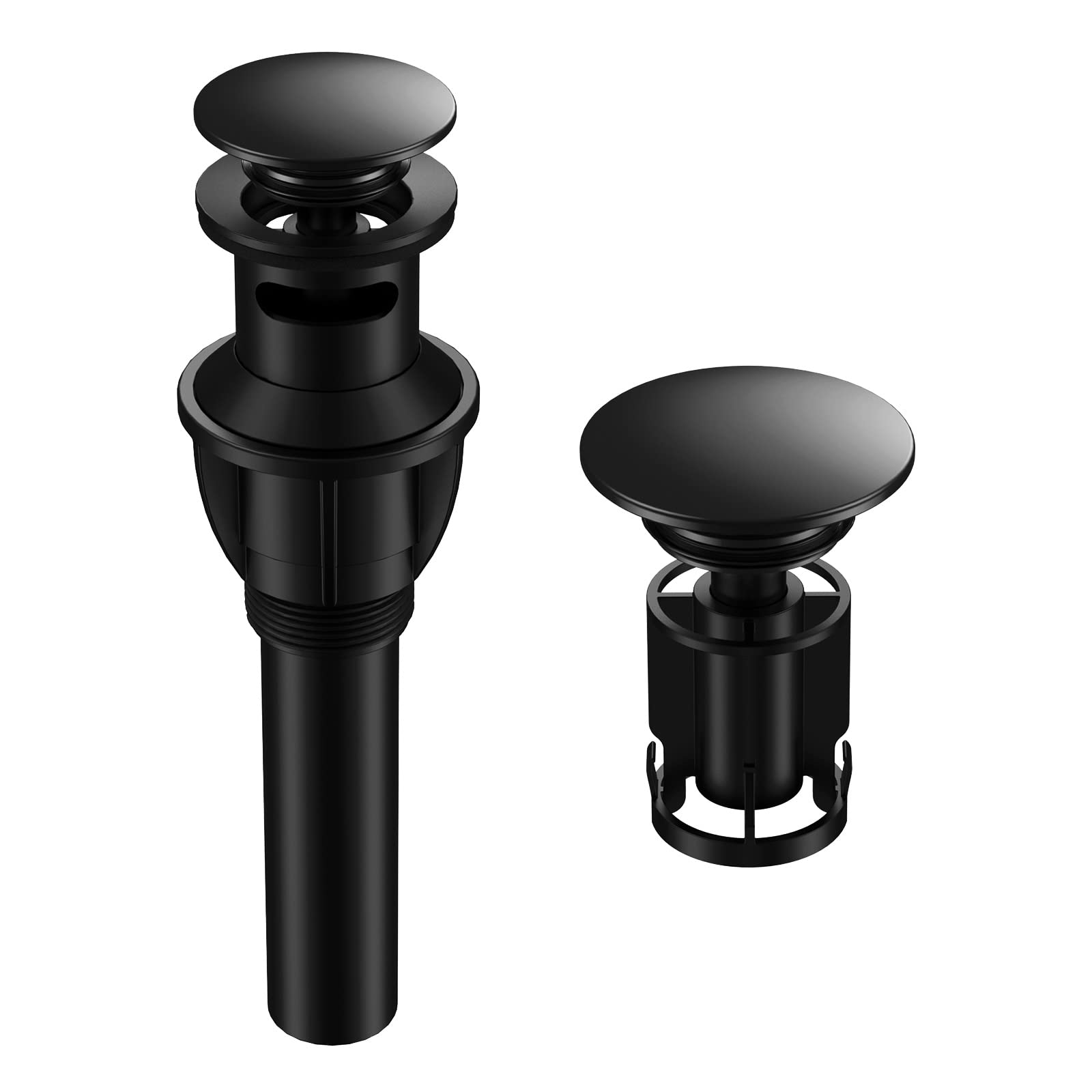 Matte Black Bathroom Sink Drain with Overflow - Anti-Clog Hair Catcher for Vanity Vessel Sinks