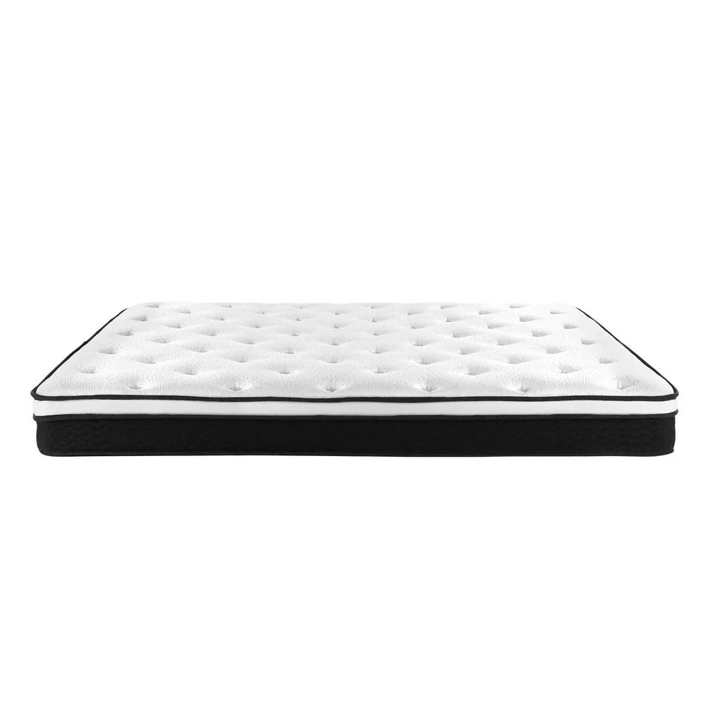 Aldinga Queen Bed Frame with Bonita Pillow Top Mattress - Medium Firm Support Double Package Set for Bedroom | Beige Upholstered Platform Bed with Comfortable Memory Foam Mattress for Master Bedroom, Guest Room & Apartment