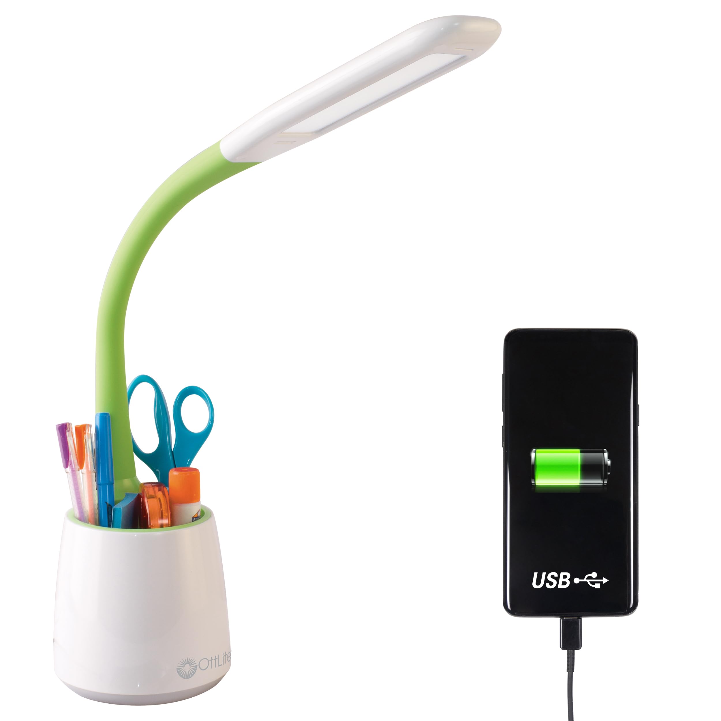 OttLite Organize LED Desk Lamp with USB Charging Port - Adjustable Brightness Table Lamp, Reading & Crafting Light with Storage Compartment, USB Port for Charging | Perfect for Home Office, Study, Reading & DIY Projects