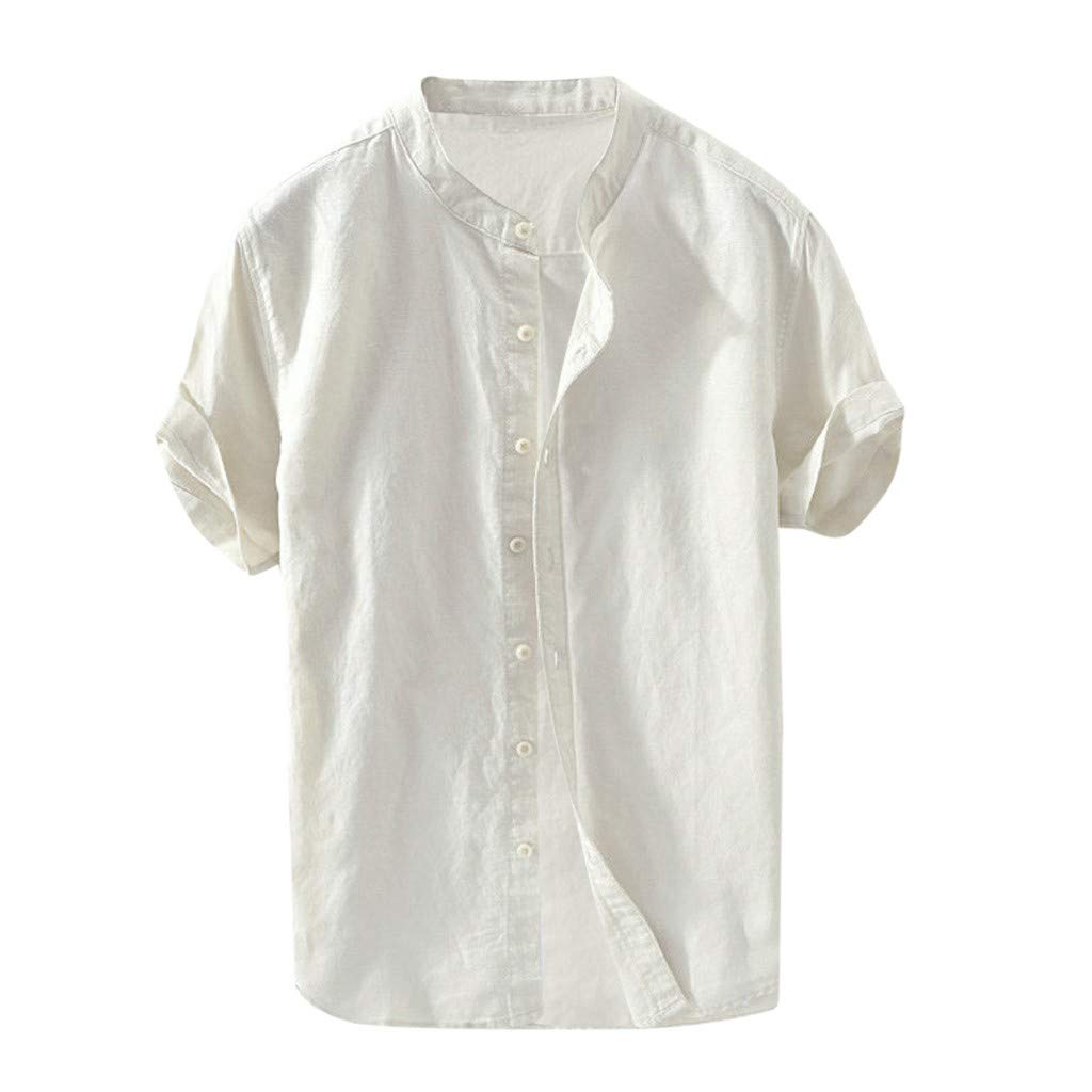 Men's Slim Fit Casual Shirt - Retro Cotton Short Sleeve Blouse for Everyday Wear
