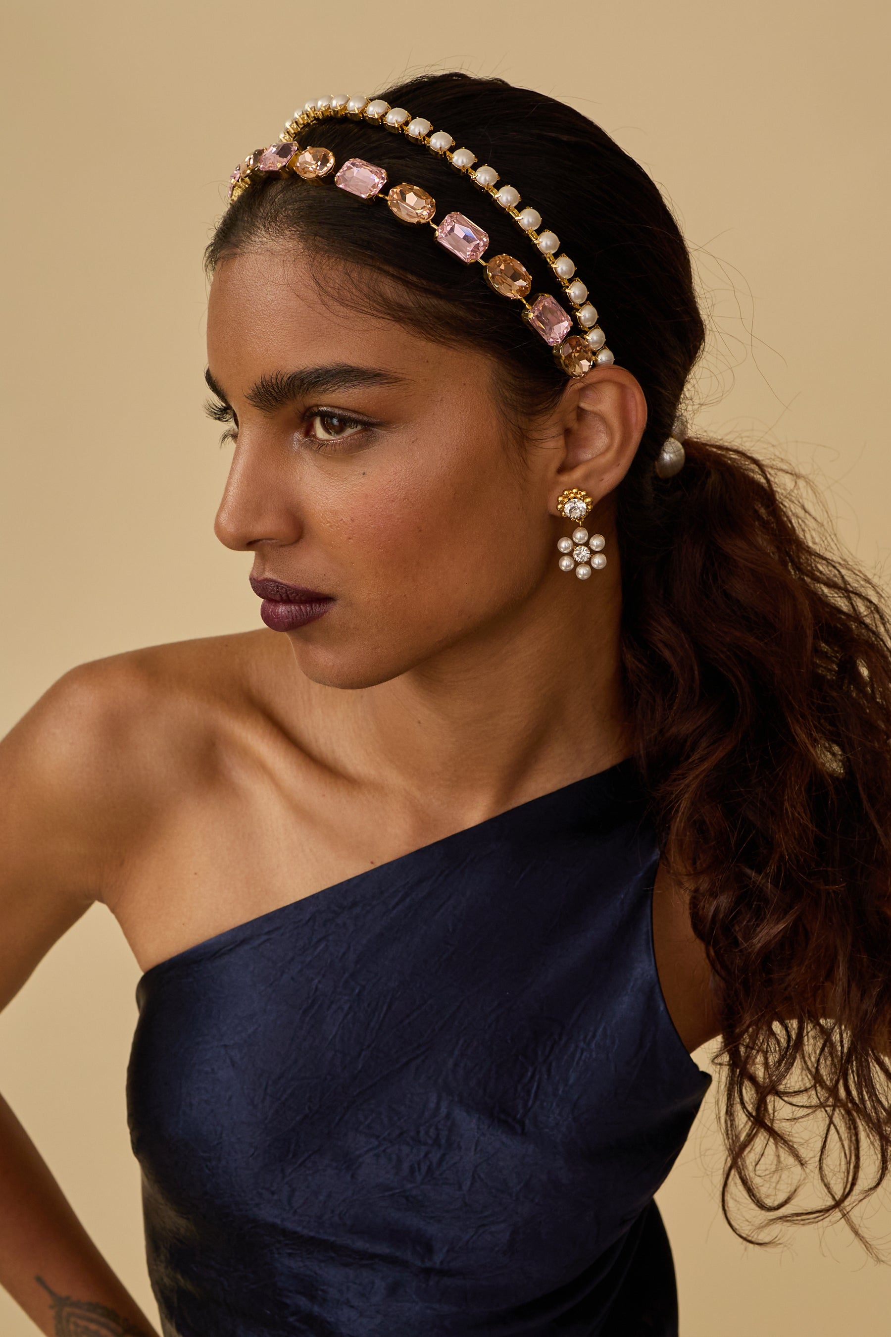 Mika Pearl & Crystal Double Strand Headband - Elegant Hair Accessory for Women, Bridal Party, Prom & Special Occasions