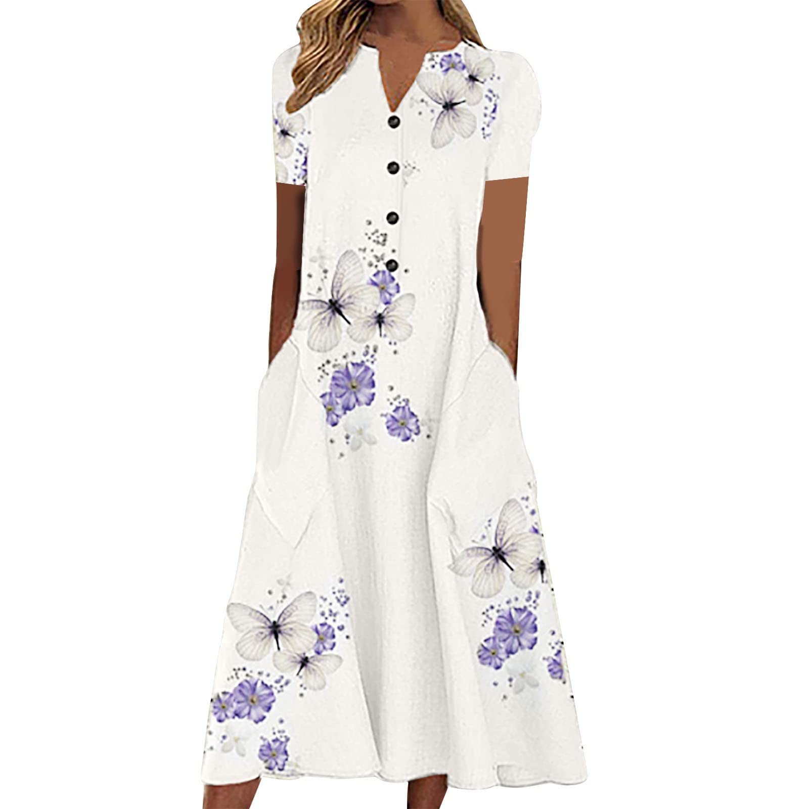 2023 Women's Short Sleeve Maxi Dress - Boho Beach Floral Summer Dress with Pockets | Sleeveless Spring Dress for Vacation, Party & Casual Wear