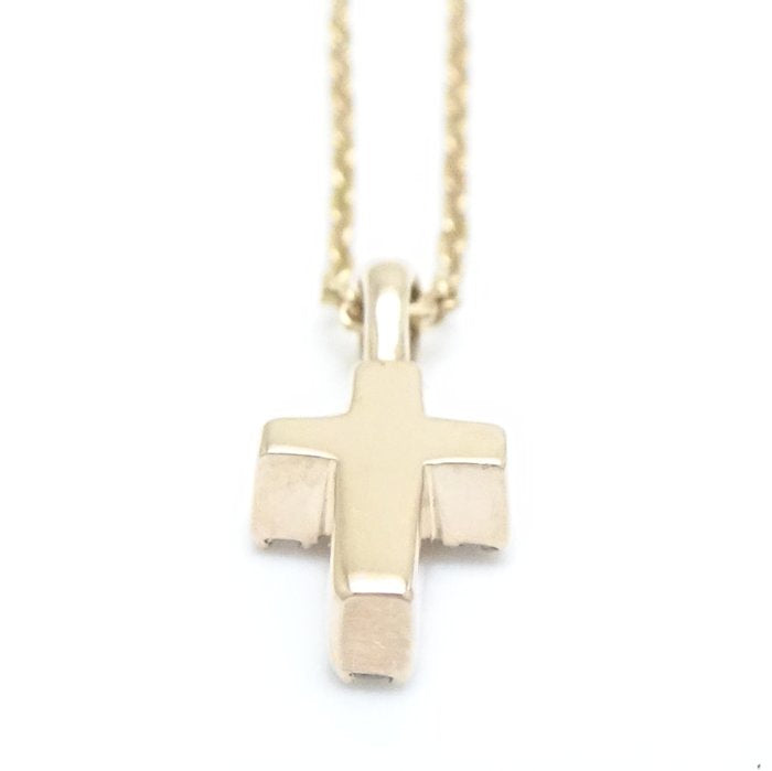 4℃ K10PG Pink Gold Diamond Cross Necklace for Women - Elegant Religious Jewelry Gift for Baptism, Confirmation & Everyday Wear