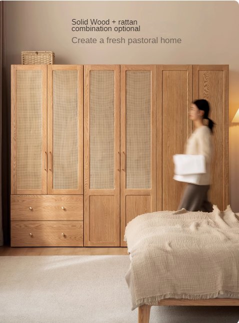 Solid Oak Wood Modern Wardrobe - Customizable Closet Organizer for Bedroom, Walk-in Closet & Home Storage